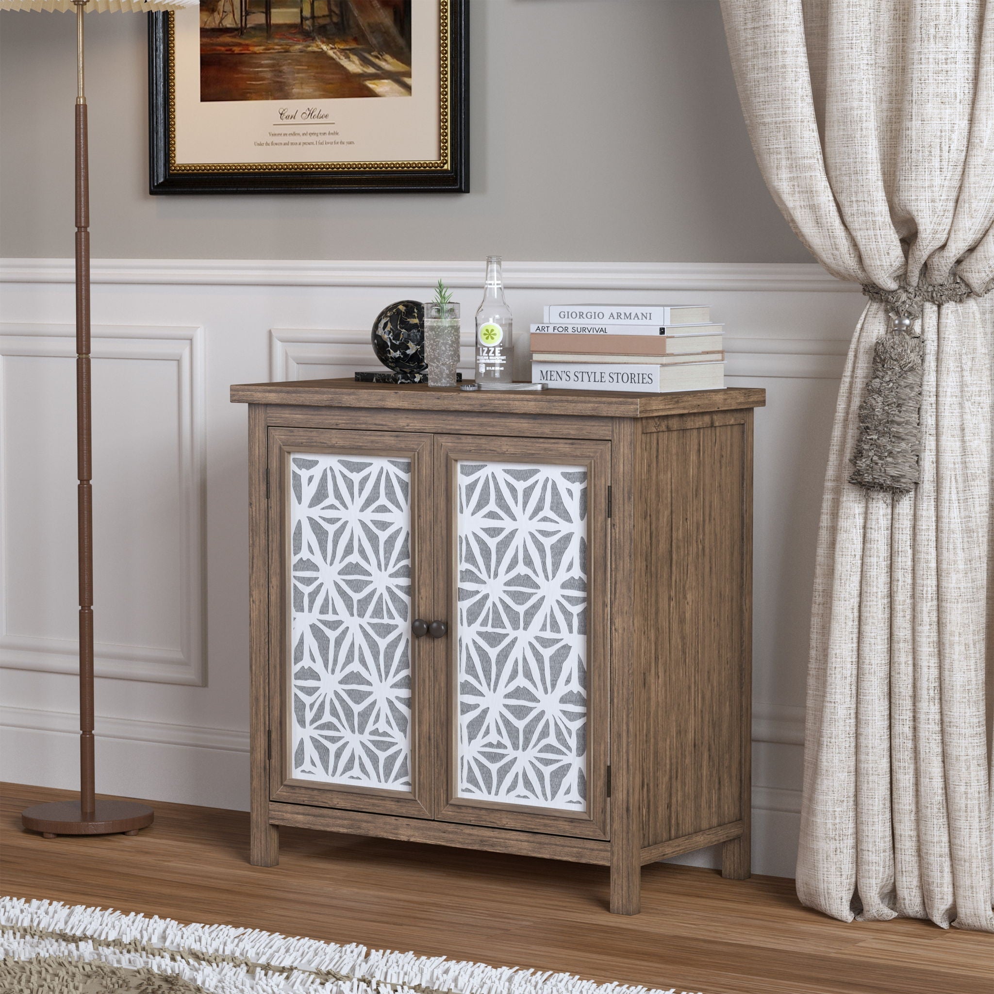 Storage Cabinet, Organizer - Brown Antique White