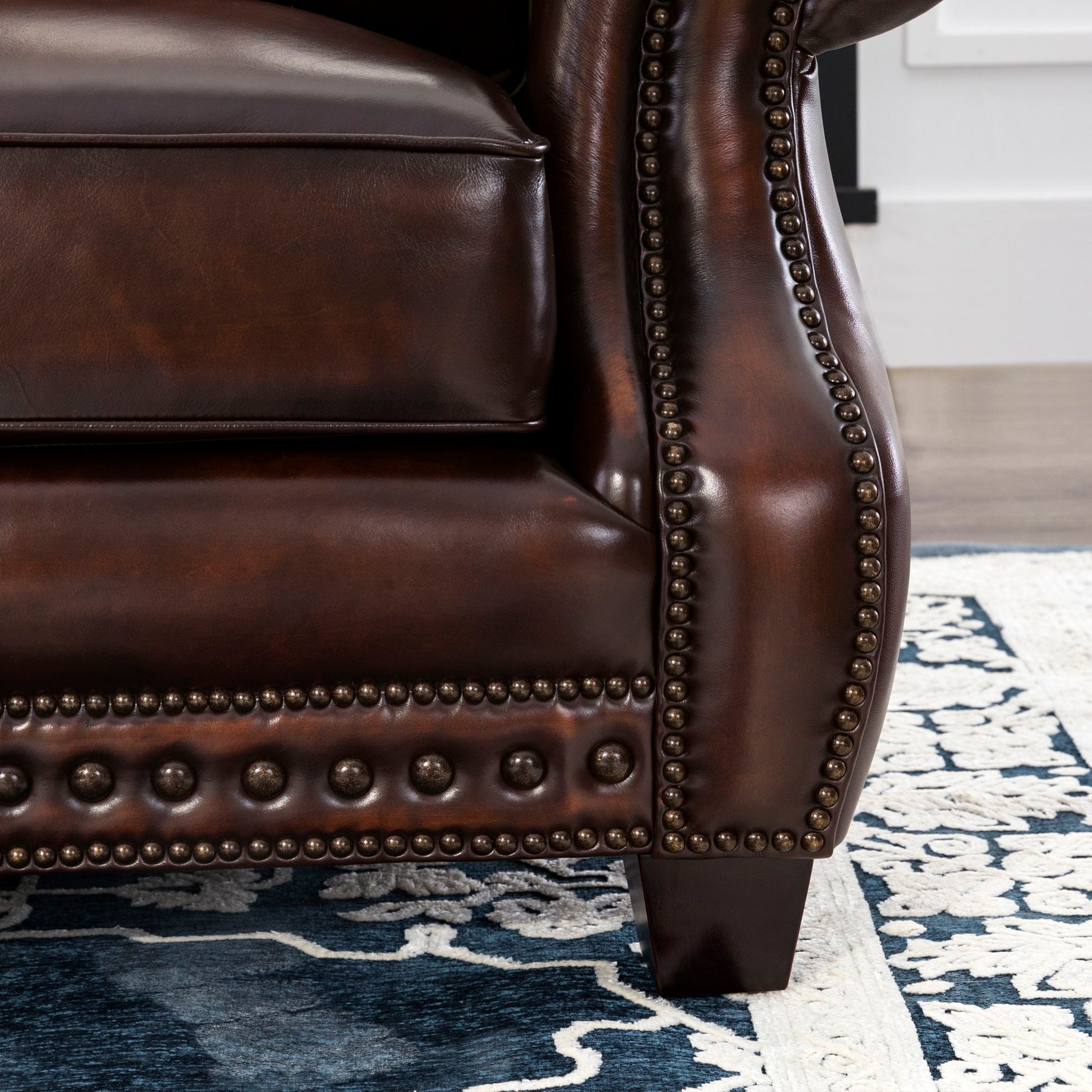 Traditional Roll Arm Nailhead Leather Sofa - Brown - Best Buy Furniture