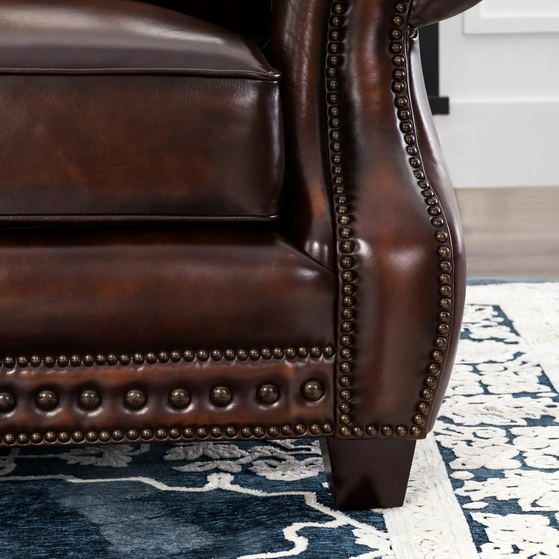 Traditional Roll Arm Nailhead Leather Chair - Brown - Best Buy Furniture