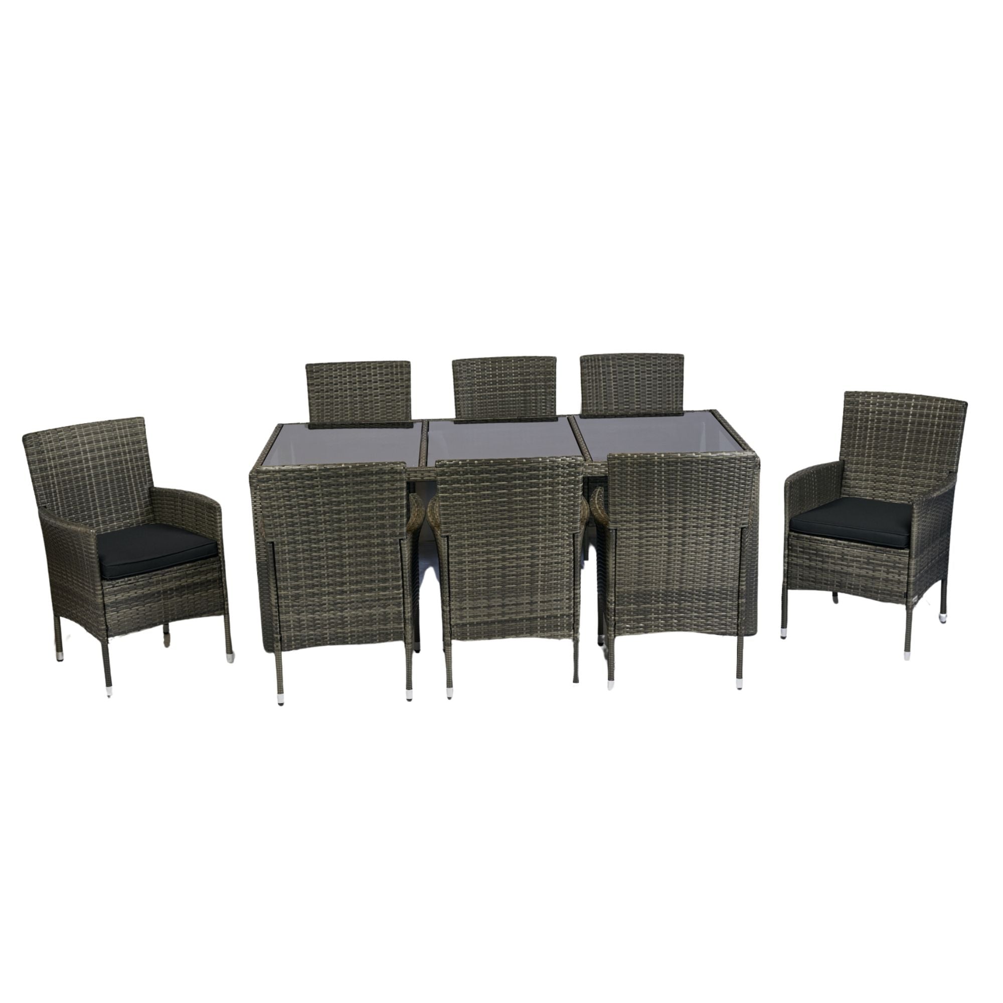 9 Piece Outdoor Patio Wicker Dining Set Patio Wicker Furniture Dining Set Glass Top - Gray / Black