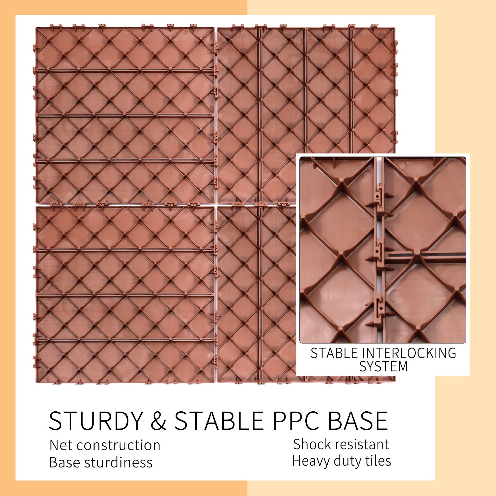 Plastic Interlocking Deck Tiles, Patio Flooring Outdoor Waterproof All Weather Use For Garden Poolside Front / Back Yard (Set of 44) - Mahogany