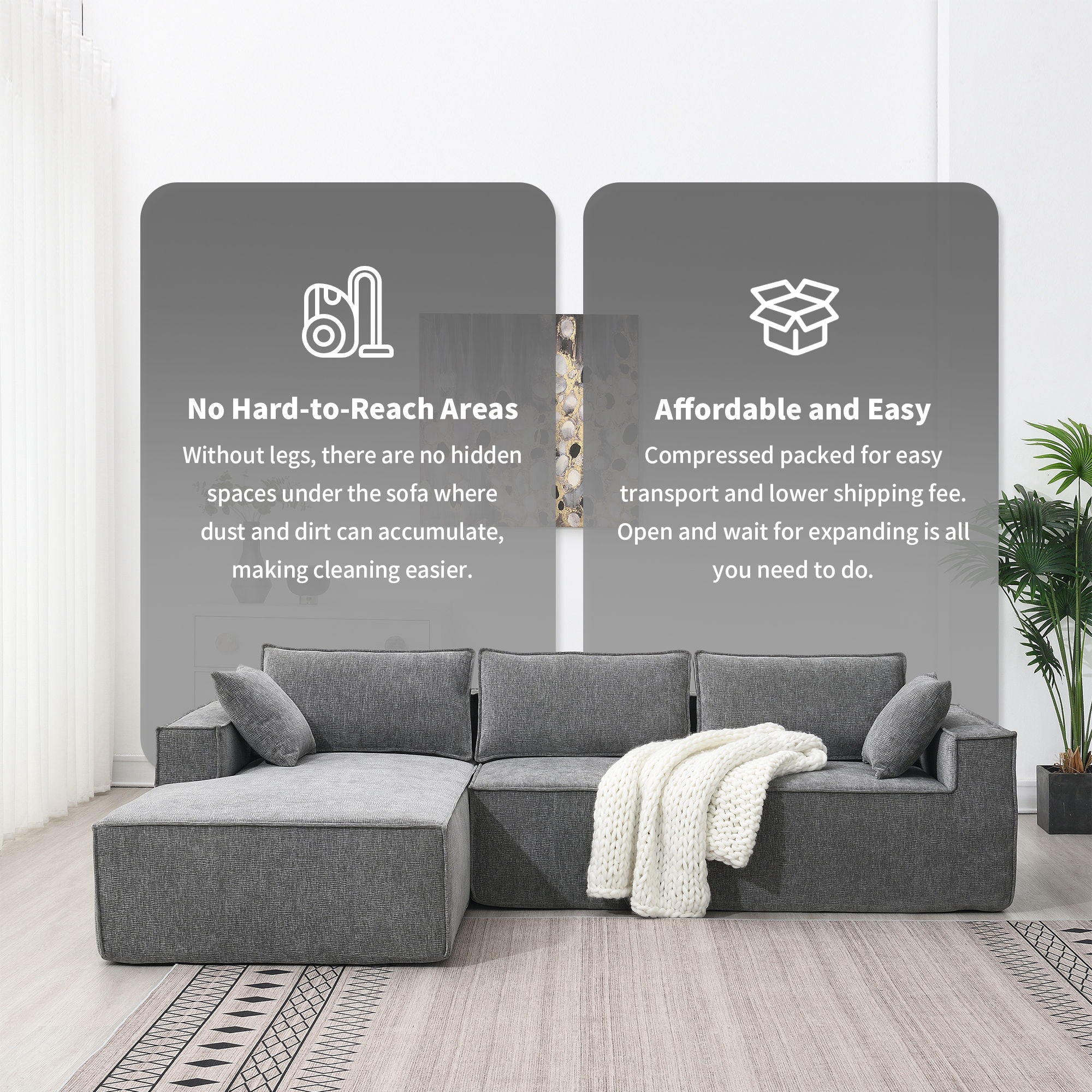 Free Combination Minimalist Style Modular Sectional, Wrinkle Resistant Couch Set L Shaped Compressed Sofa For Living Room
