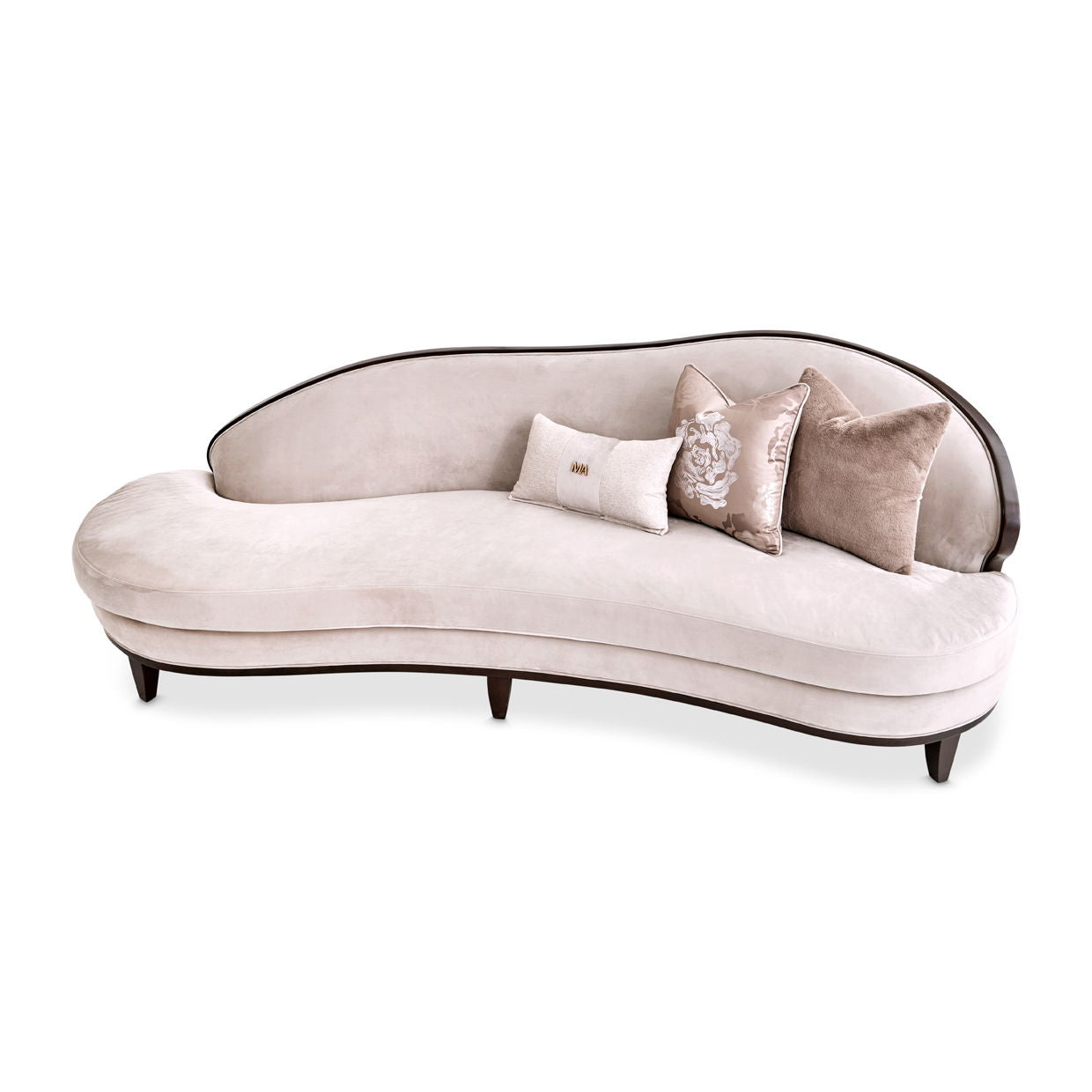 Camellia Field - Asymmetrical Velvet Sofa - Beige / Dark Brown