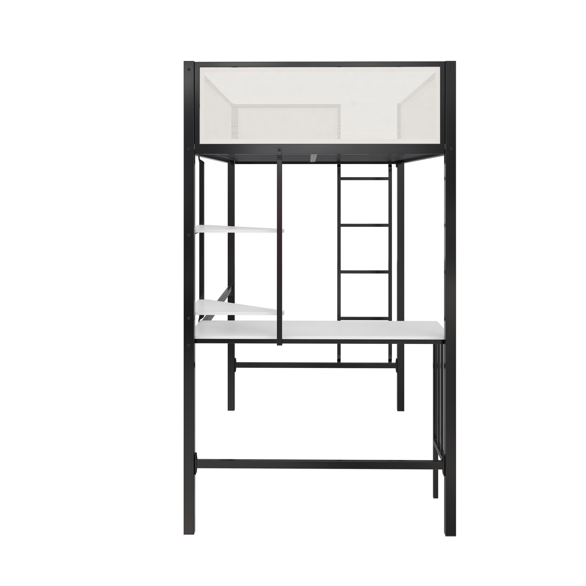 Axel - Twin Loft Bed With Desk & Shelves - Black