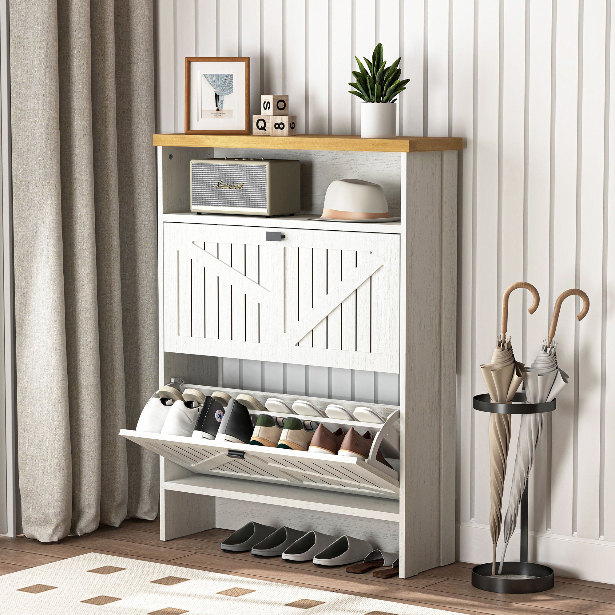 4 Layer Folding Shoe Cabinet With Metal Rounded Corners Convenient Shoe Storage - White