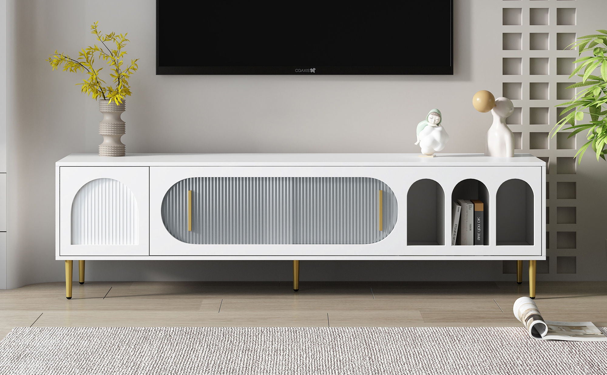 Modern TV Stand With 3 Shelves And 2 Cabinets