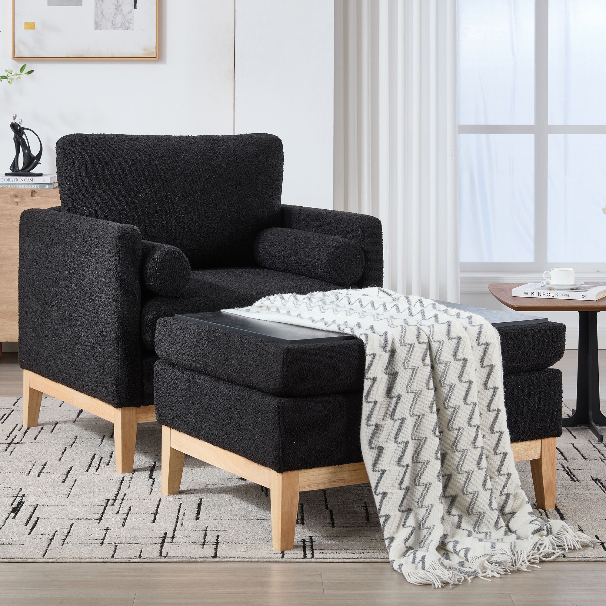 Oversized Swivel Barrel Accent Chair And Ottoman Set With Storage