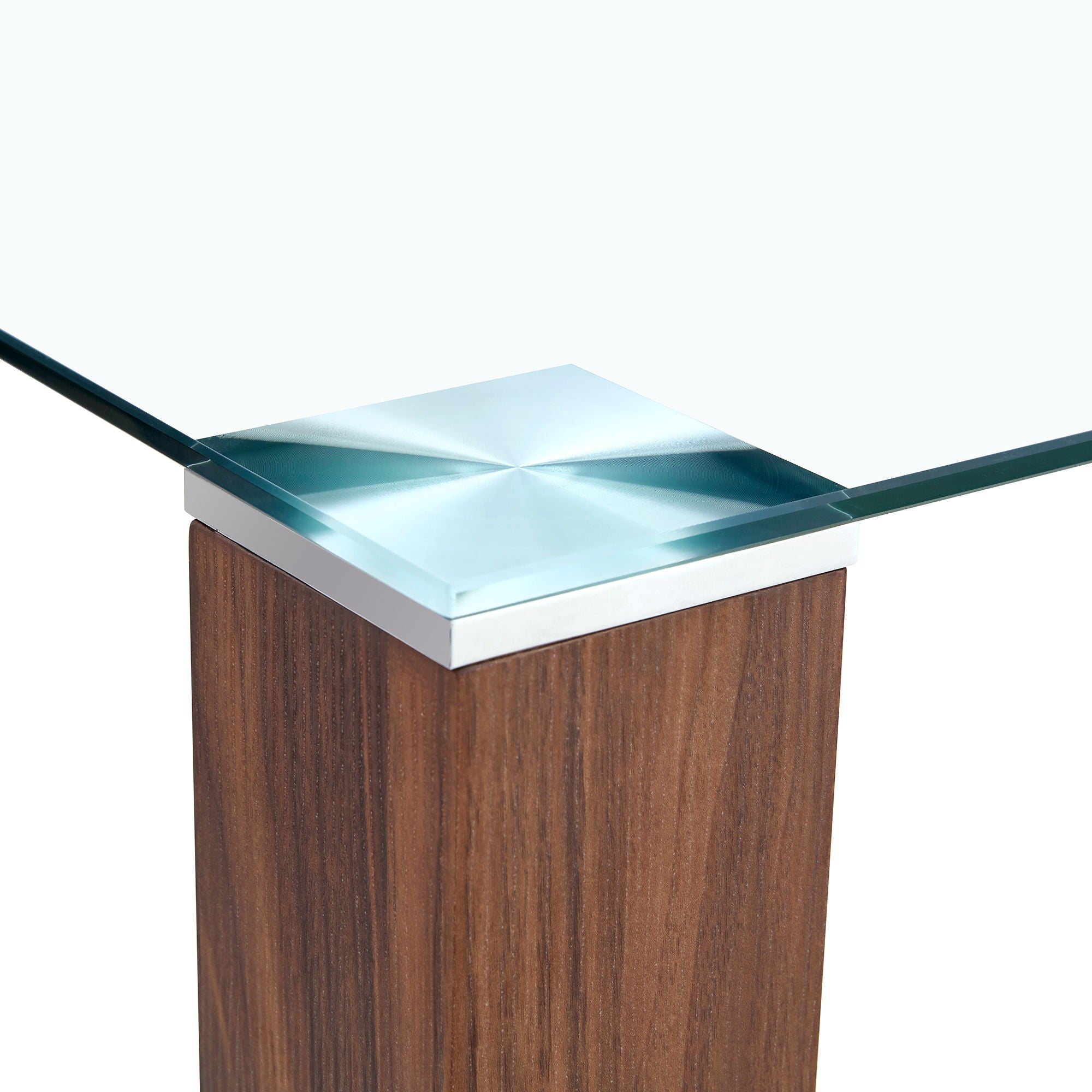 Transparent Tempered Glass Dining Table With Wood Grain Legs - Transparent / Walnut