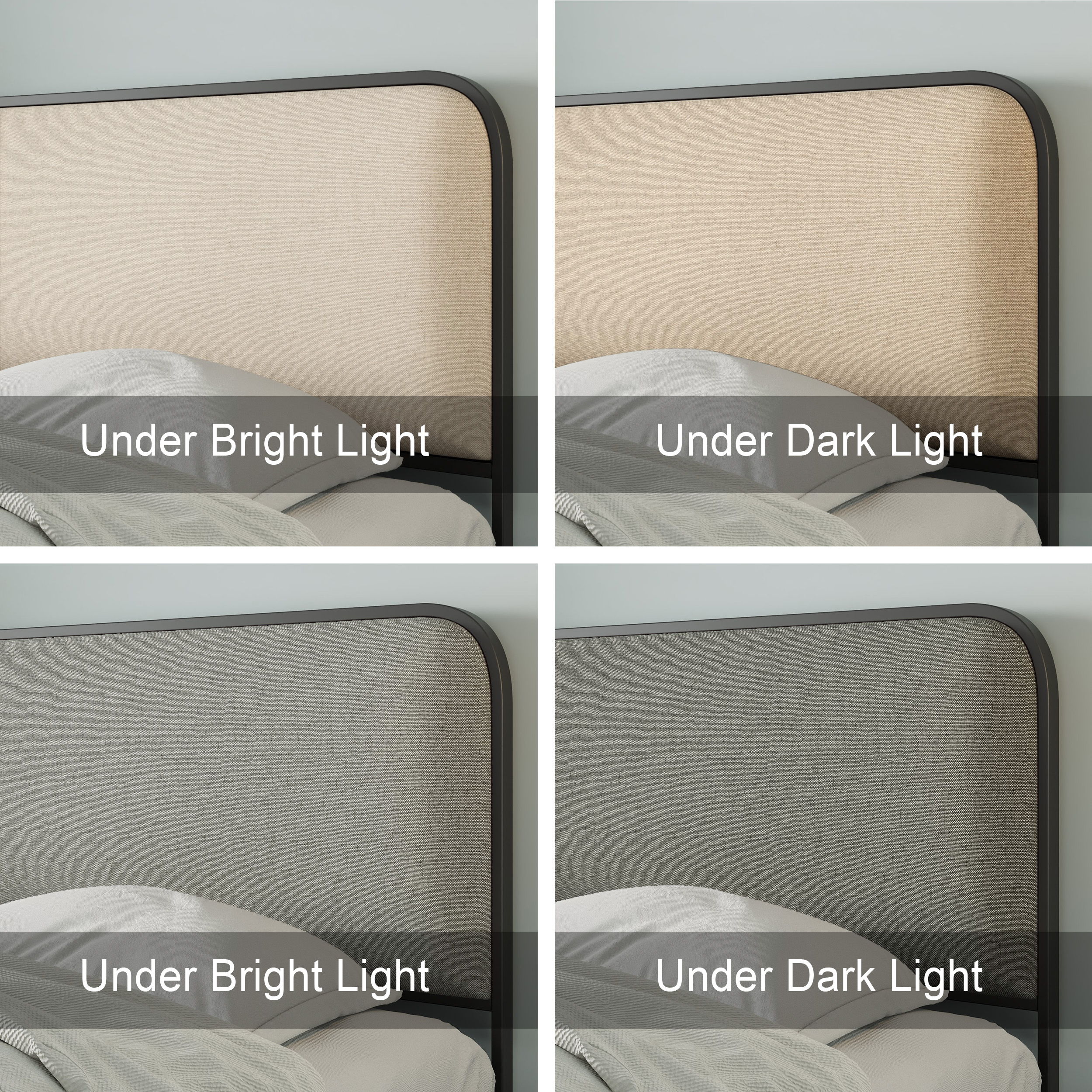 Modern Bed With Curved Upholstered Headboard And Footboard, Heavy Duty Metal Slats