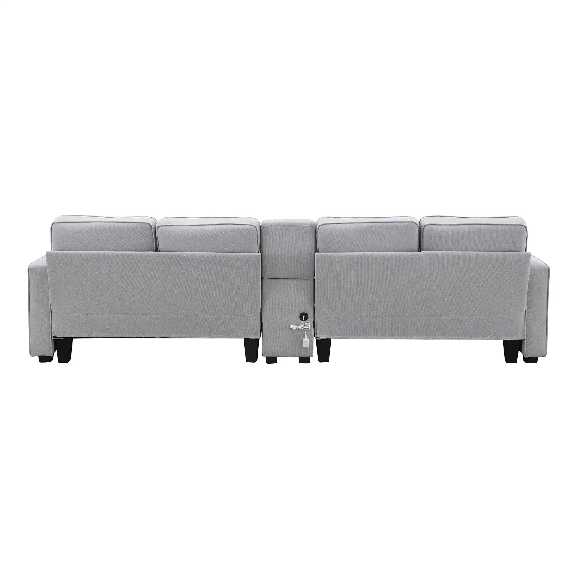 114.2" Modern Upholstered Sofa with Console, 4 Seats, Linen Fabric - Best Buy Furniture