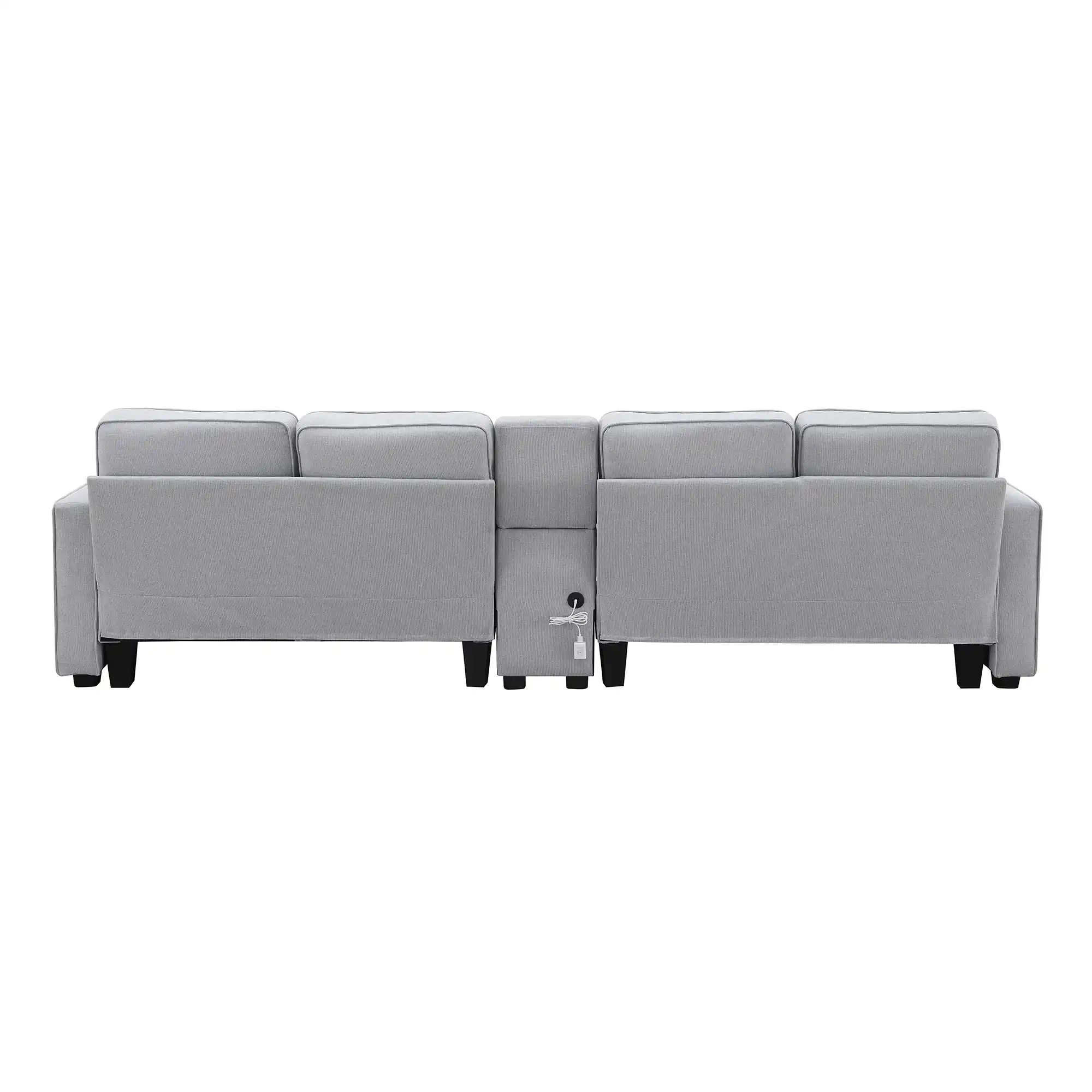 114.2" Modern Upholstered Sofa with Console, 4 Seats, Linen Fabric - Best Buy Furniture