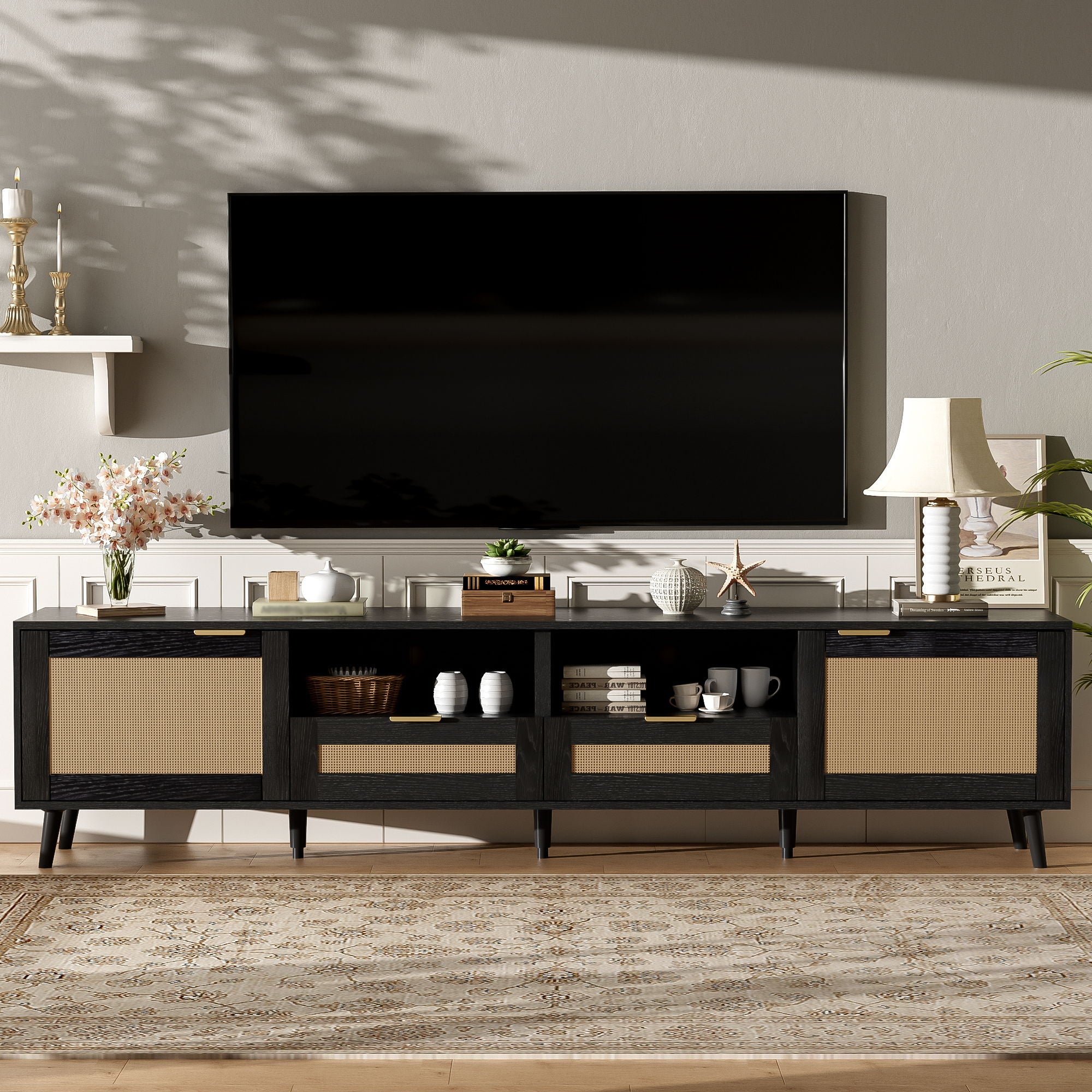 TV Stand, Media Console With Cable Management