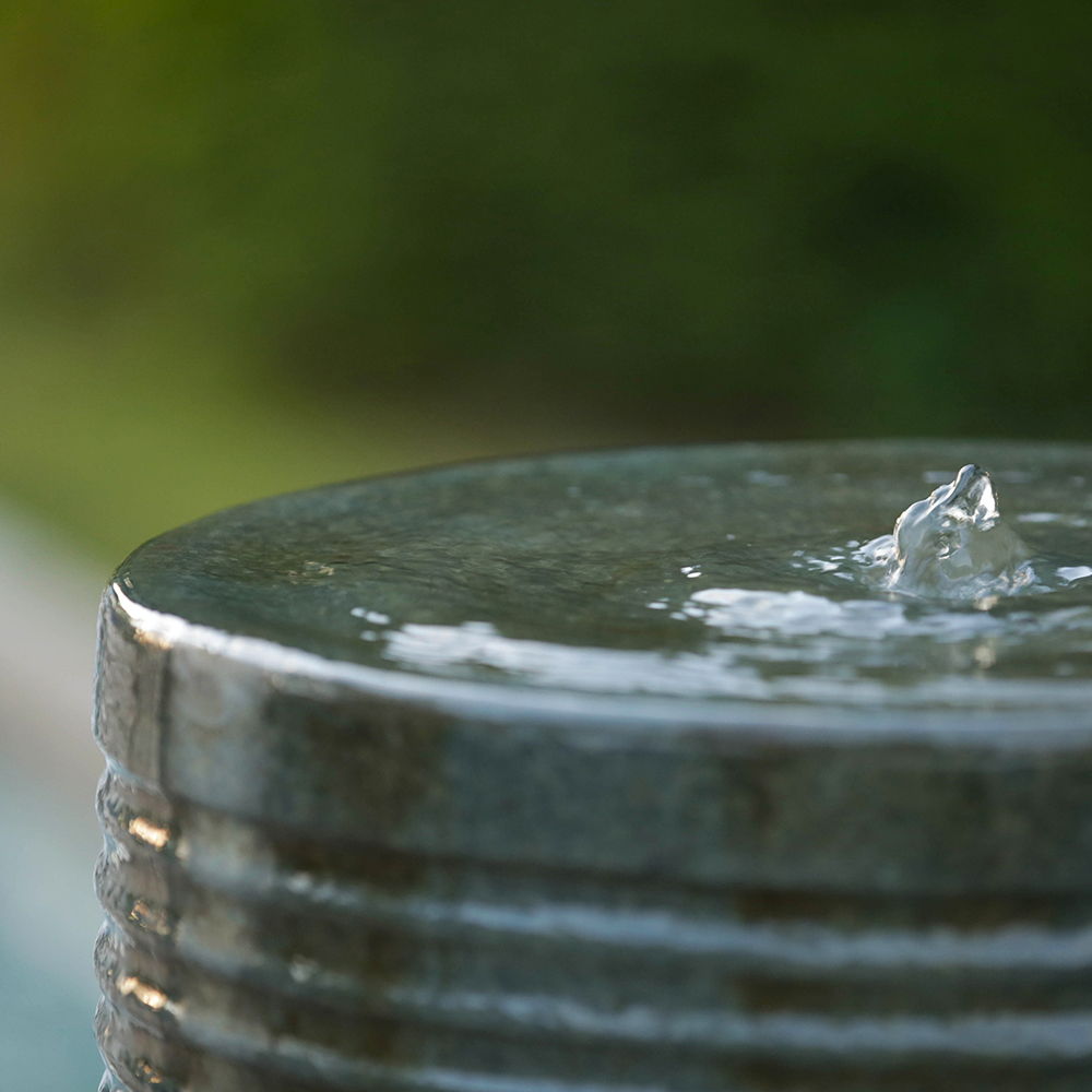 Large Modern Cylinder Ribbed Tower Water Fountain, Contemporary Outdoor Bird Bath