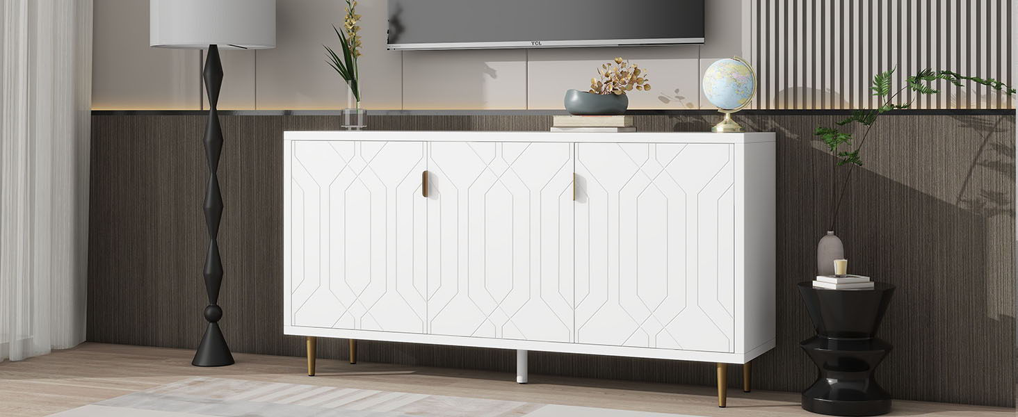 Modern TV Stand With 3 Doors And Adjustable Shelves