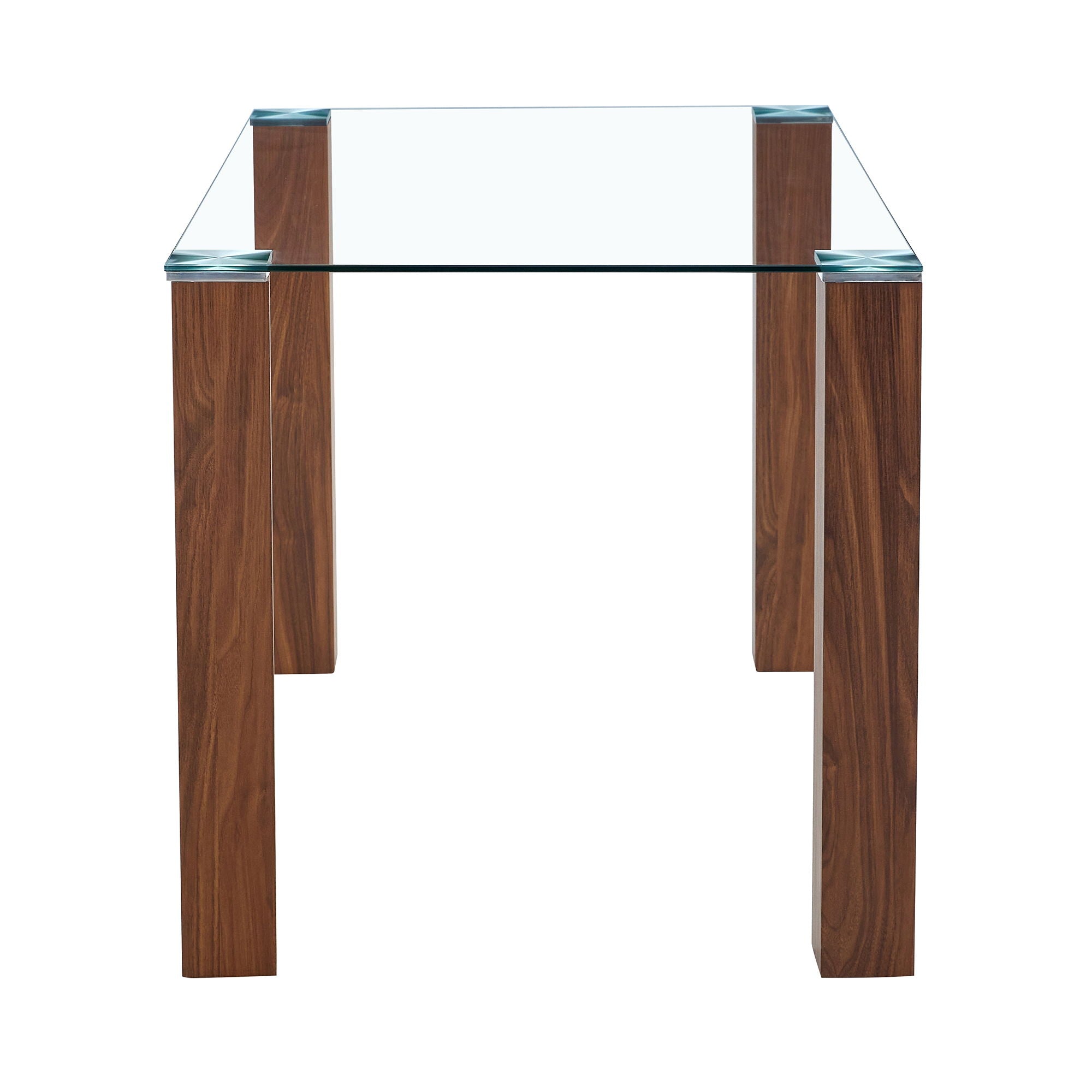 Transparent Tempered Glass Dining Table With Wood Grain Legs - Transparent / Walnut