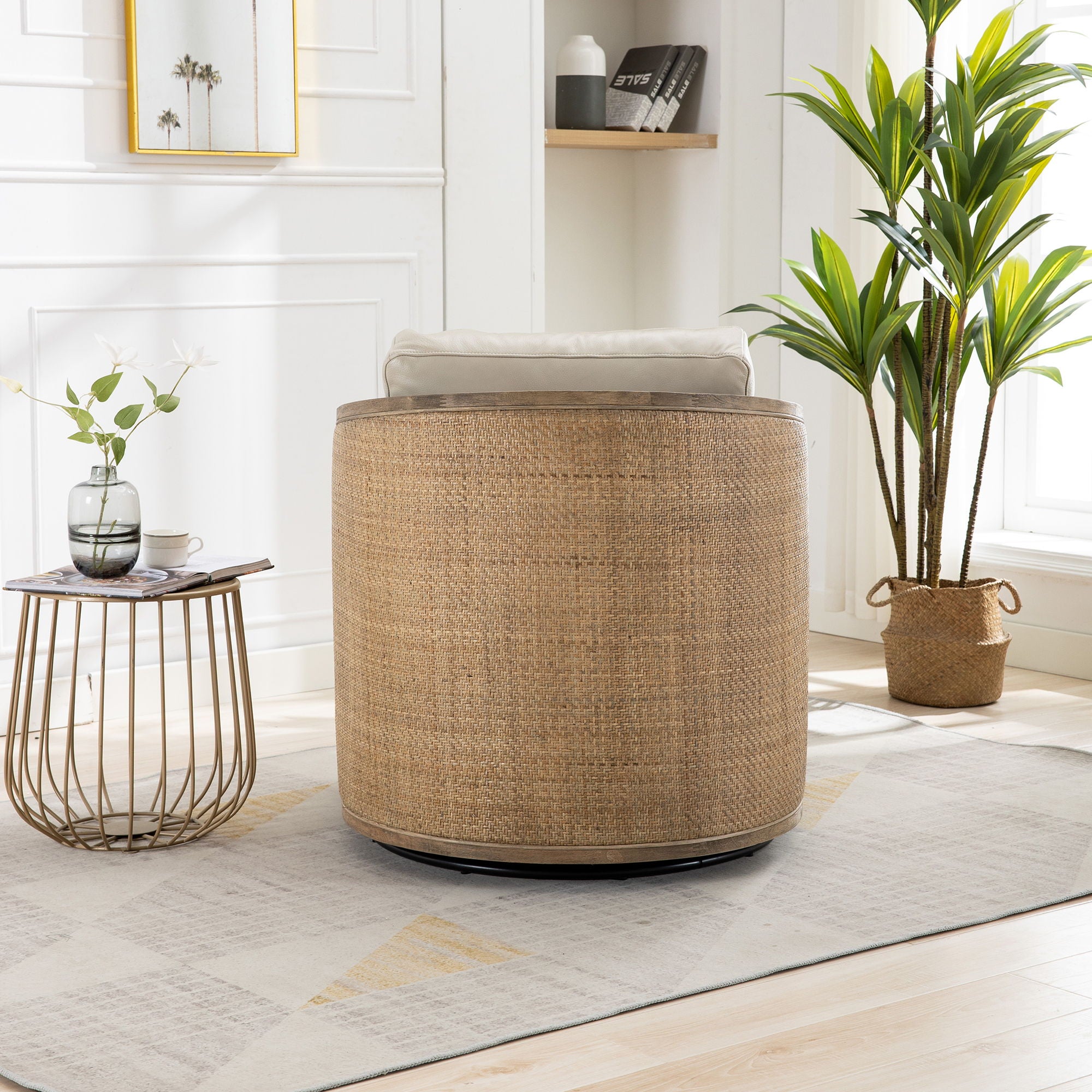 Barrel, Comfy Round Accent Sofa Chair With 360 Degree Swivel, Leisure Arm