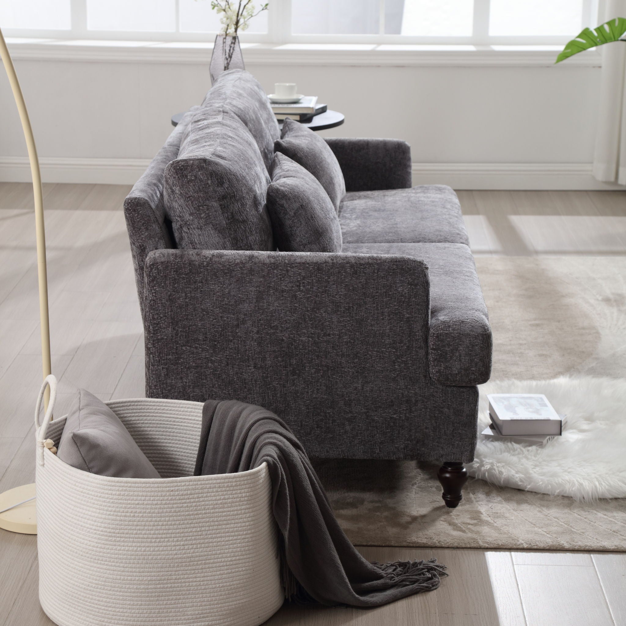 Mid Century Modern Chenille Fabric Loveseat Sofa, 2 Seat Upholstered Couch