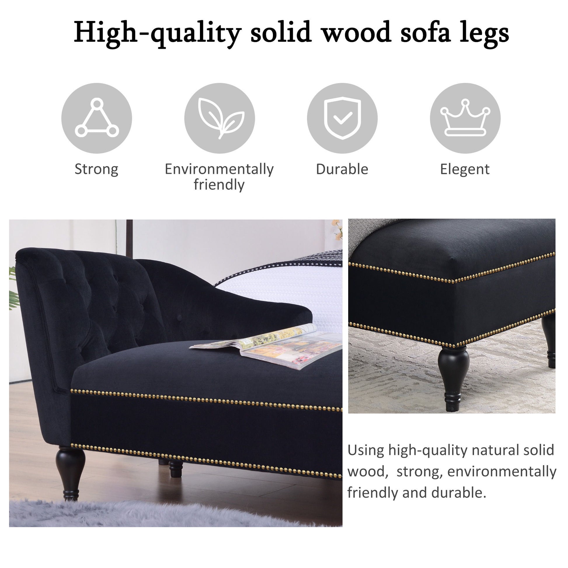 Velvet Chaise Lounge, Button Tufted Right Arm Facing Lounge Chair With Nailhead Trim For Living Room - Black - Best Buy Furniture