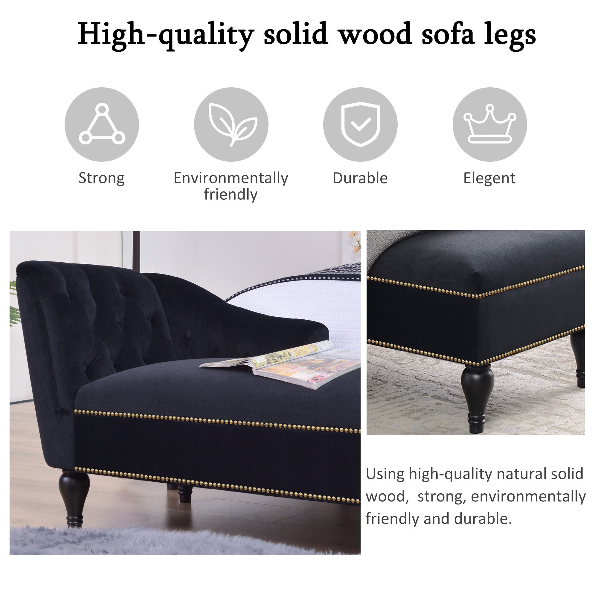 Velvet Chaise Lounge, Button Tufted Right Arm Facing Lounge Chair With Nailhead Trim For Living Room - Black - Best Buy Furniture