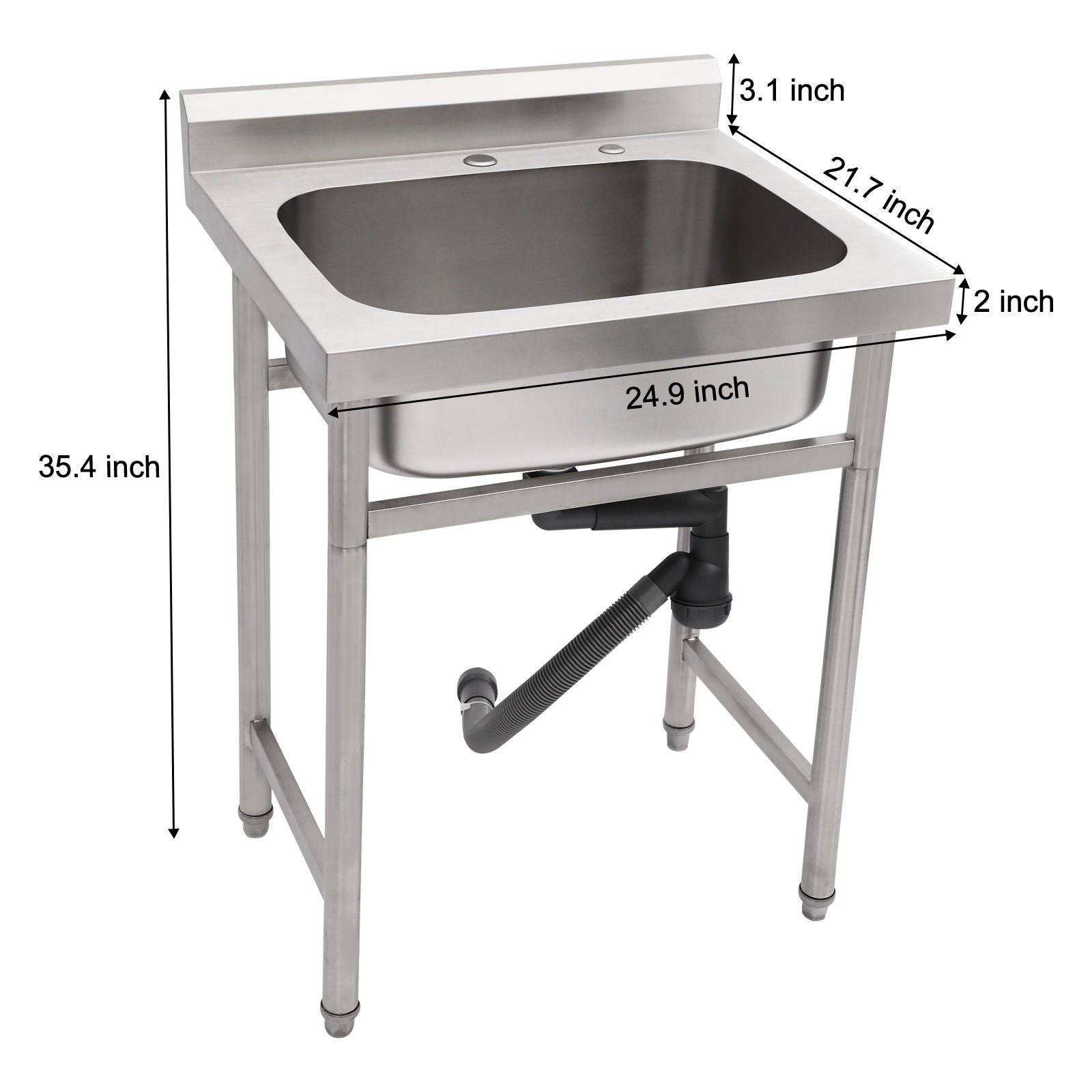 Single Bowl Utility Sink, Freestanding Commercial Kitchen Sink For Laundry Room - Brushed Nickel