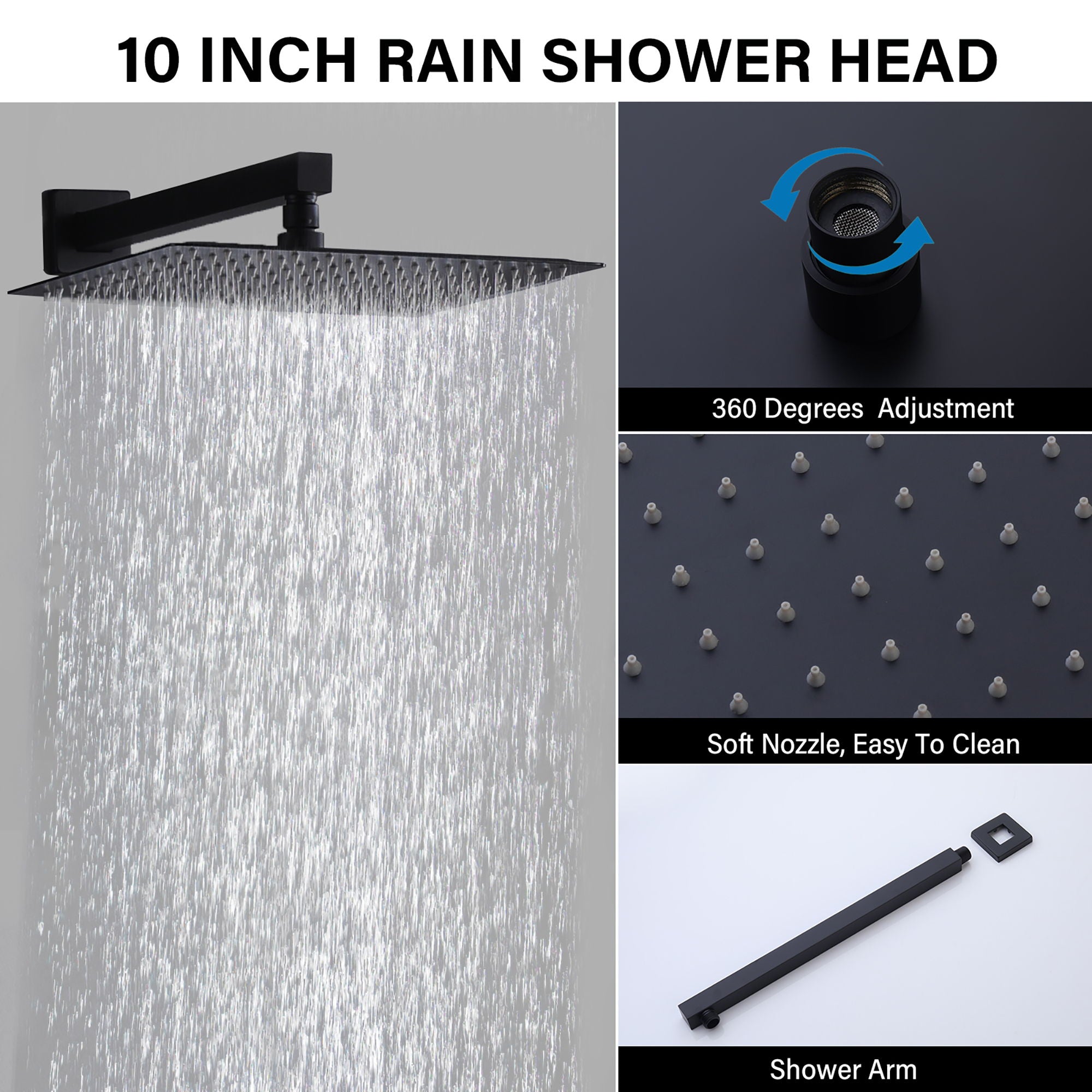 Modern Black Shower Faucet Set Rainfall System With 10" Shower Head And Handheld Combo Stainless Steel - Matte Black