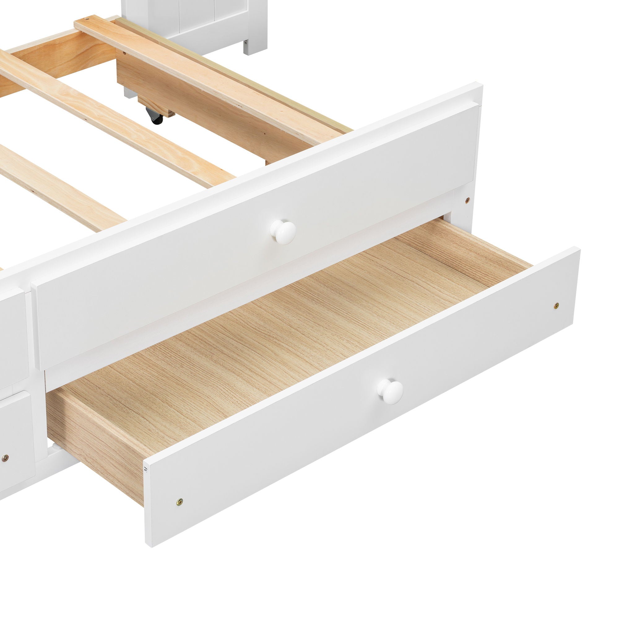 Daybed With Storage Shelves, Drawers, Trundle, Charging Station, LED Light, Desk And Cabinet