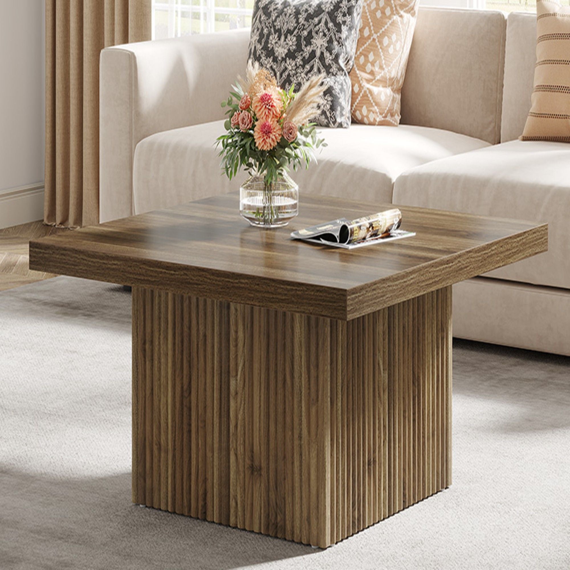 Square Coffee Table With Half Round Base - Brown
