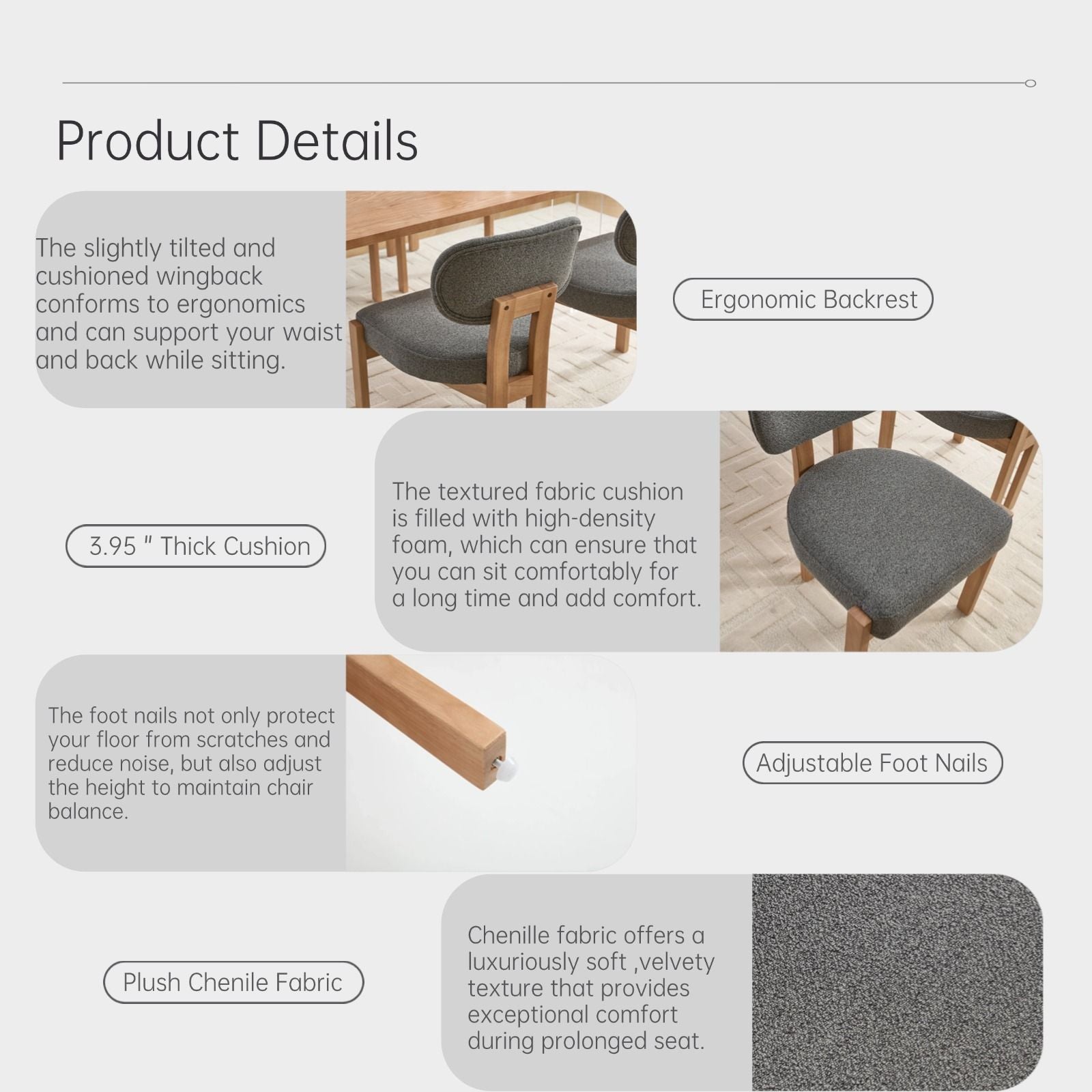 Dining Chairs With Ergonomic Backrest And Adjustable Feet (Set of 2)