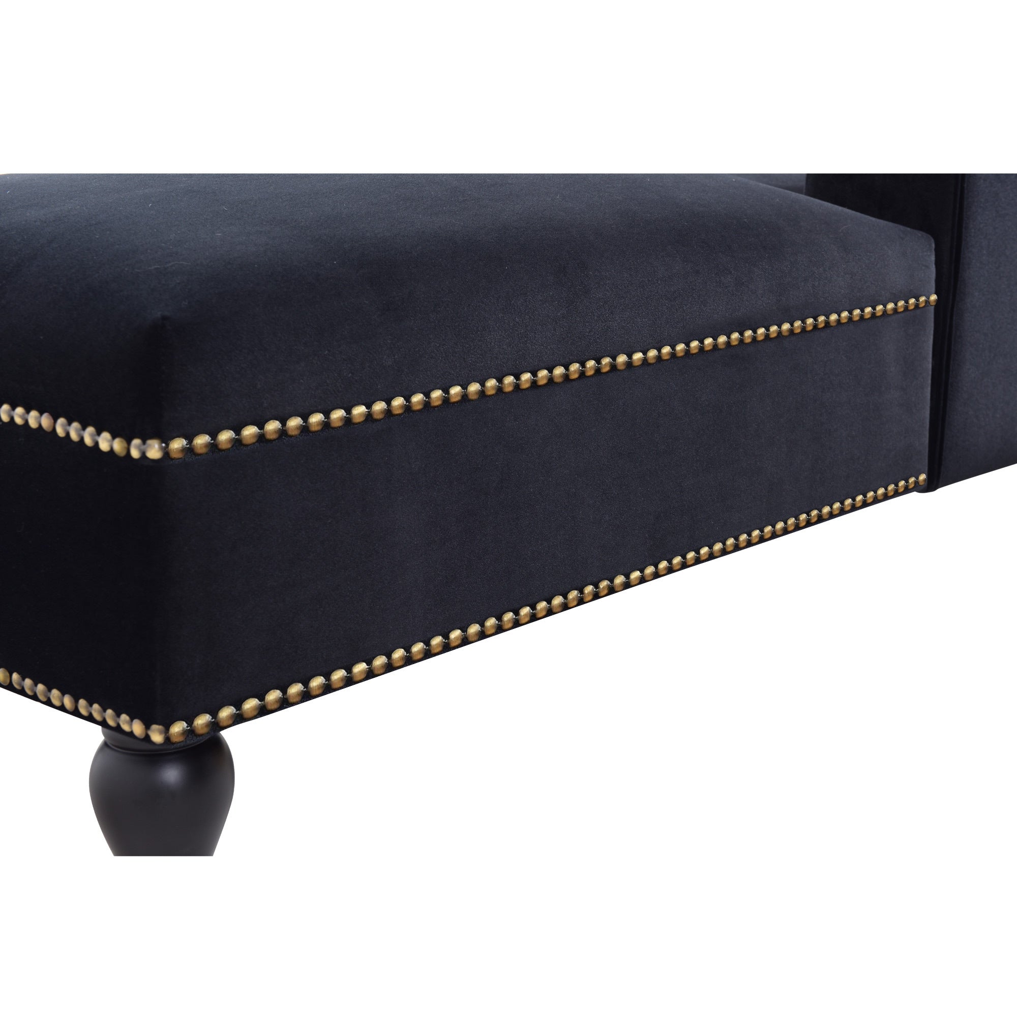 58" Velvet Chaise Lounge with Nailhead Trim and Solid Wood Legs