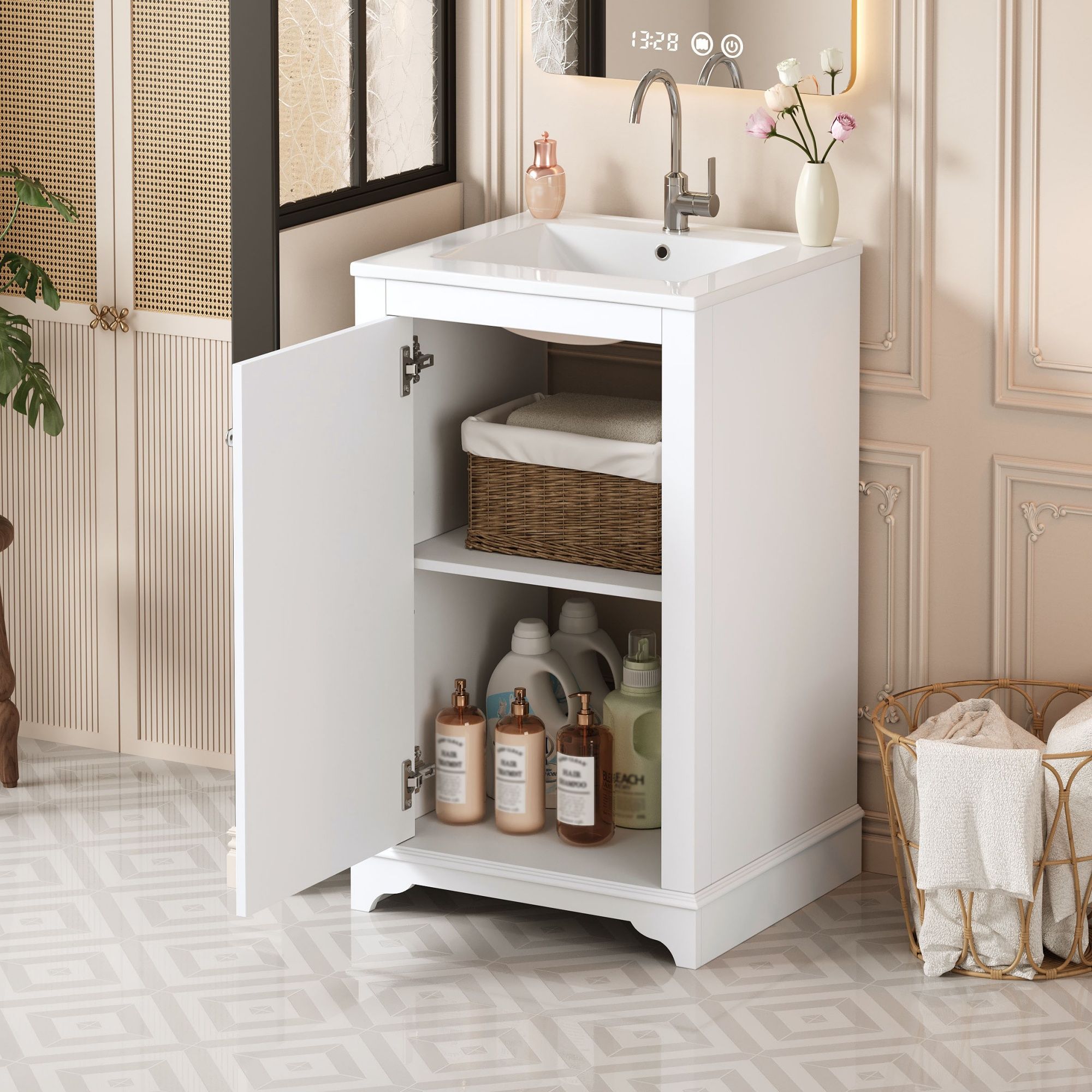 Bathroom Vanity With Sink, Freestanding Single Cabinet Set, Soft Close Door, Adjustable Shelf