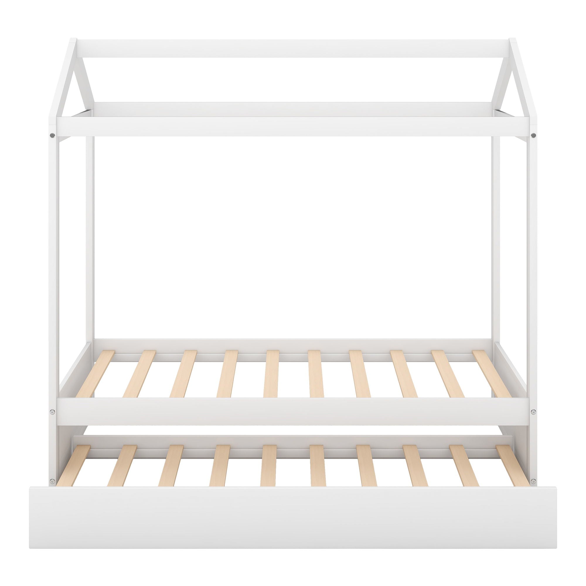 House Bed With Trundle In, Twin Size - White