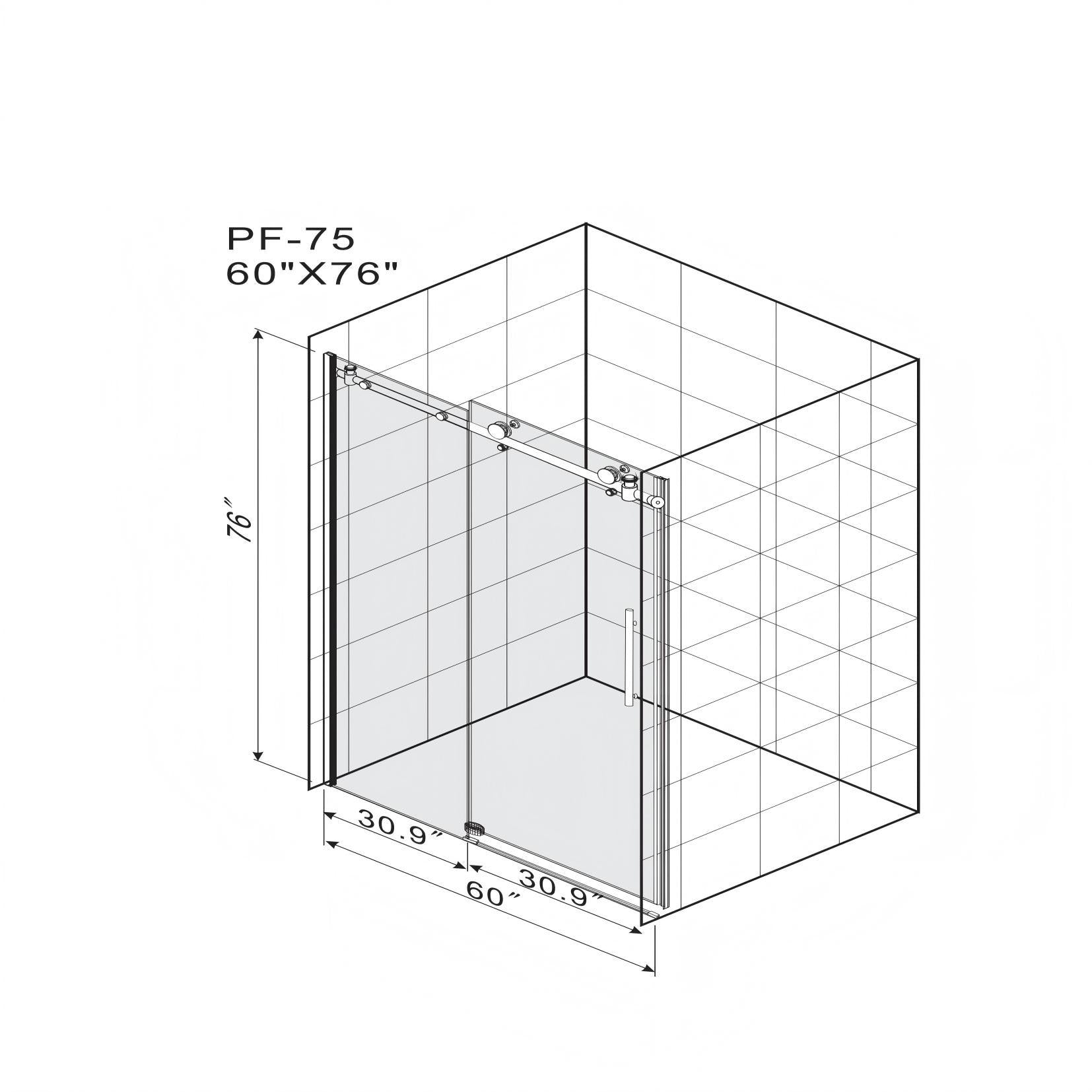 Frameless Shower Door, Clear Tempered Glass - Brushed Nickel