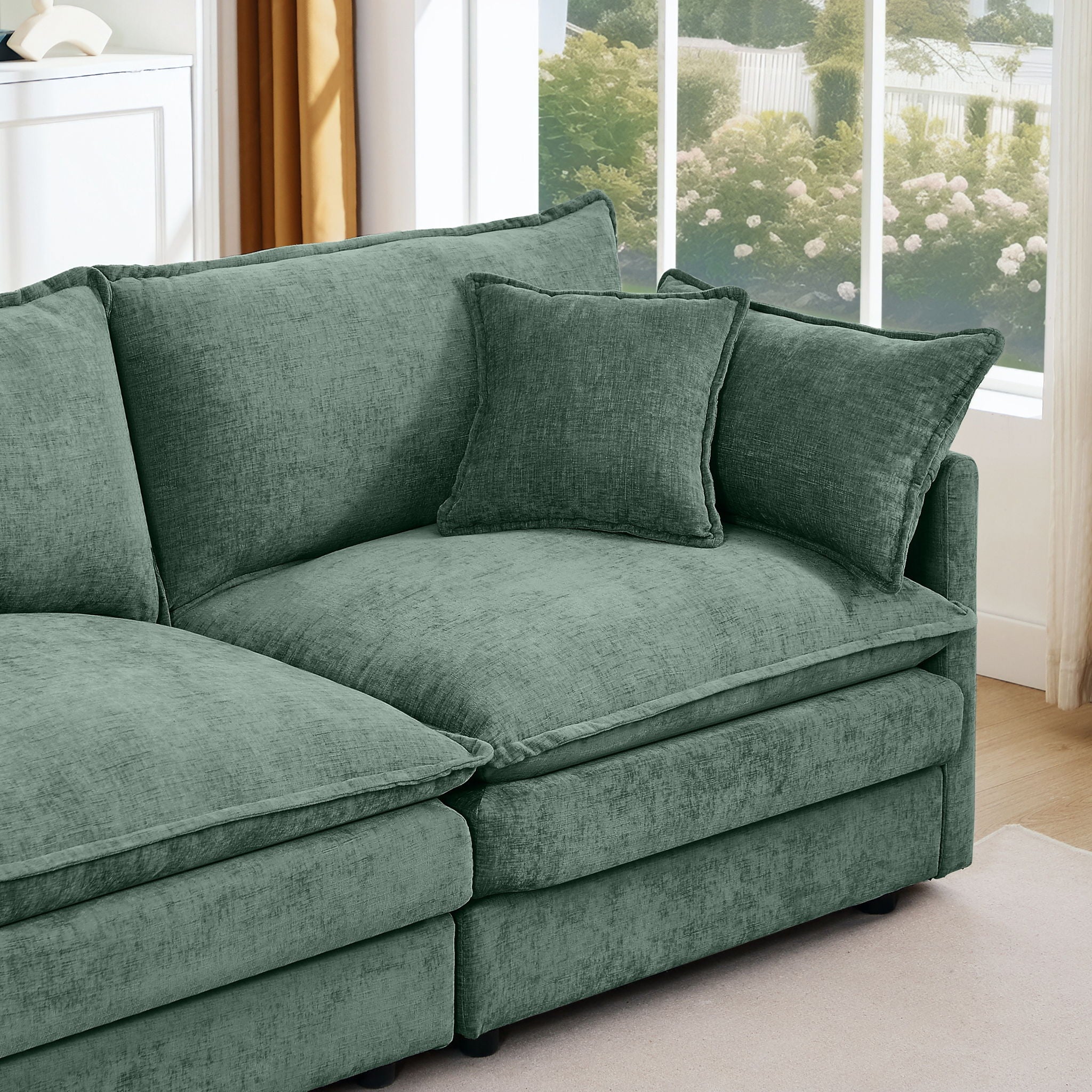 L Shaped Modular Sectional Sofa With Movable Ottoman, 3 Seater Comfortable Seating