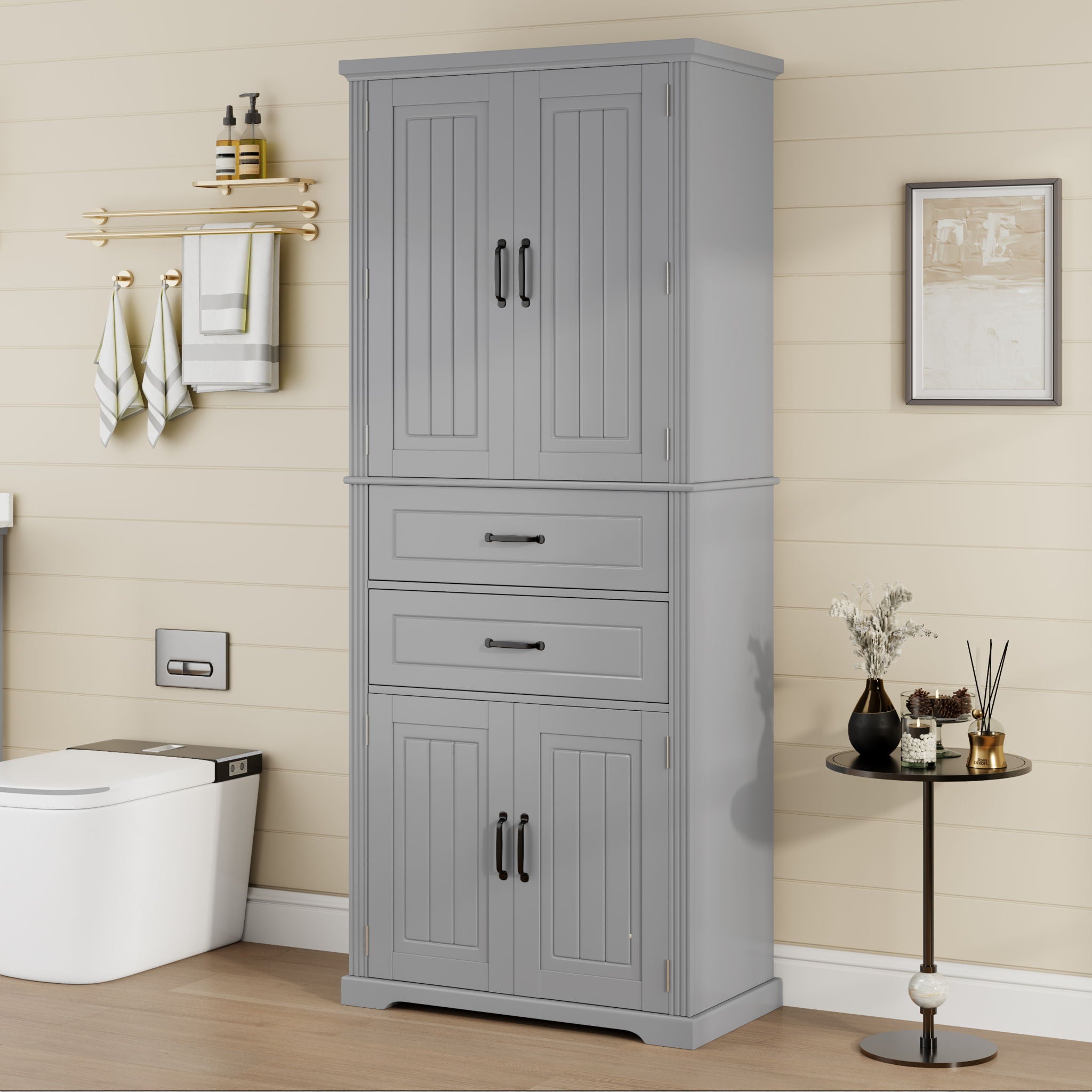 Elegant Multi Functional Storage Cabinet With Slide Rail Drawers, Adjustable Shelves