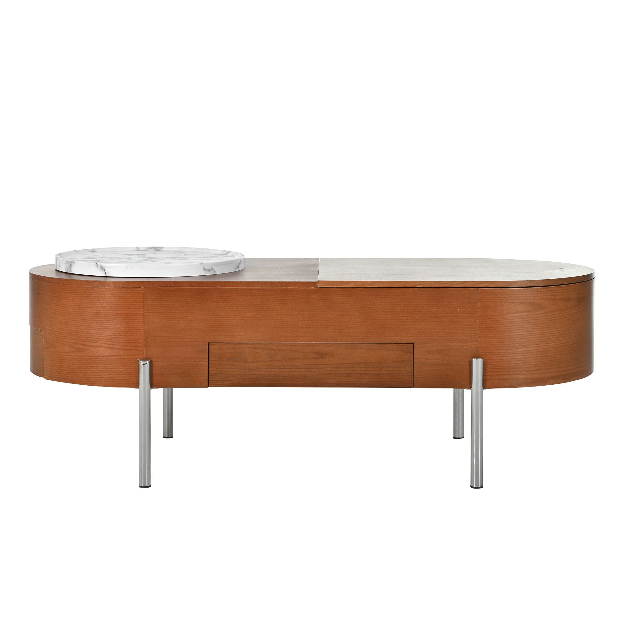 Lift Top Coffee Table With 360 Degree Marble Patterned Rotating Tray