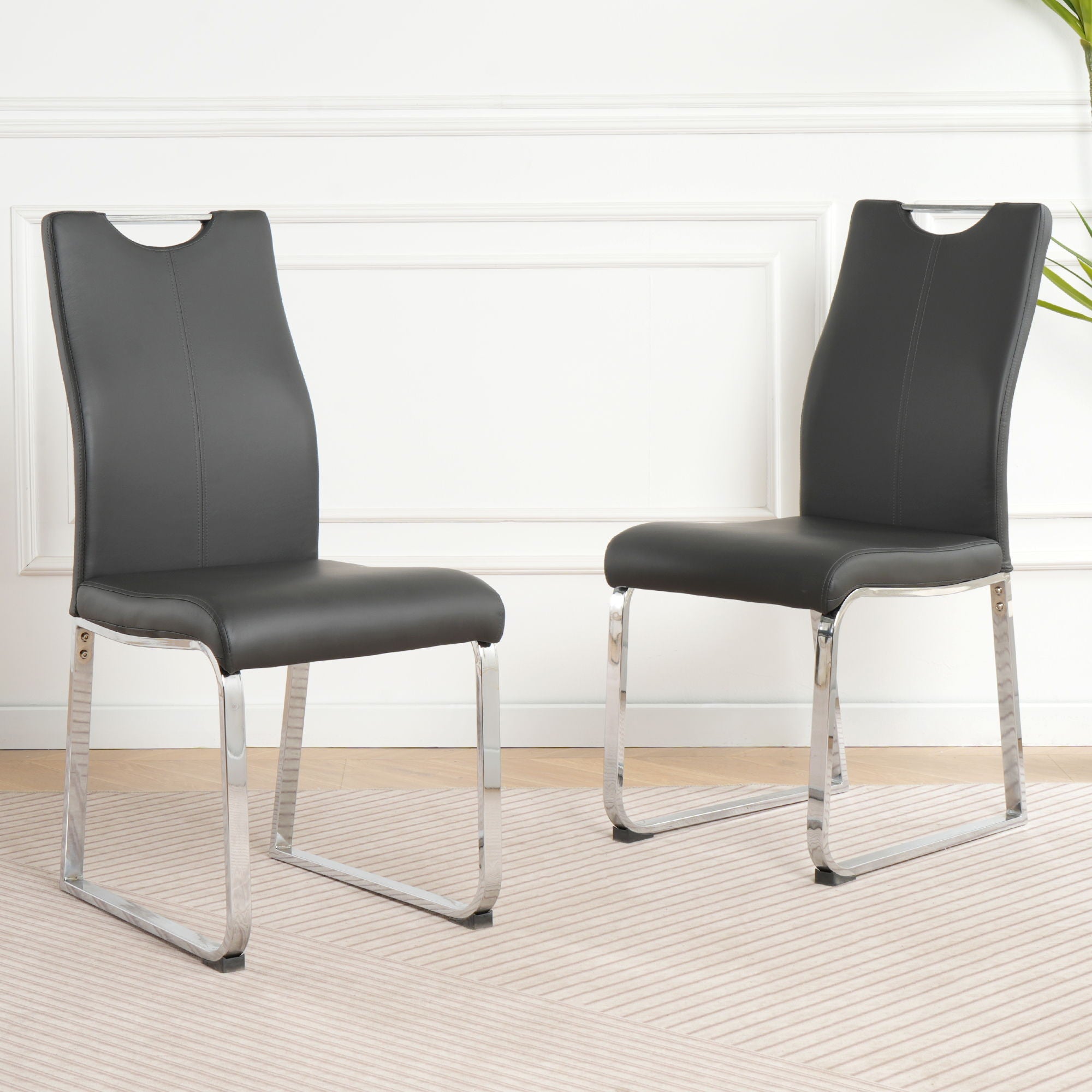 Modern Upholstered Dining Chair Electroplated Metal Legs (Set of 2)