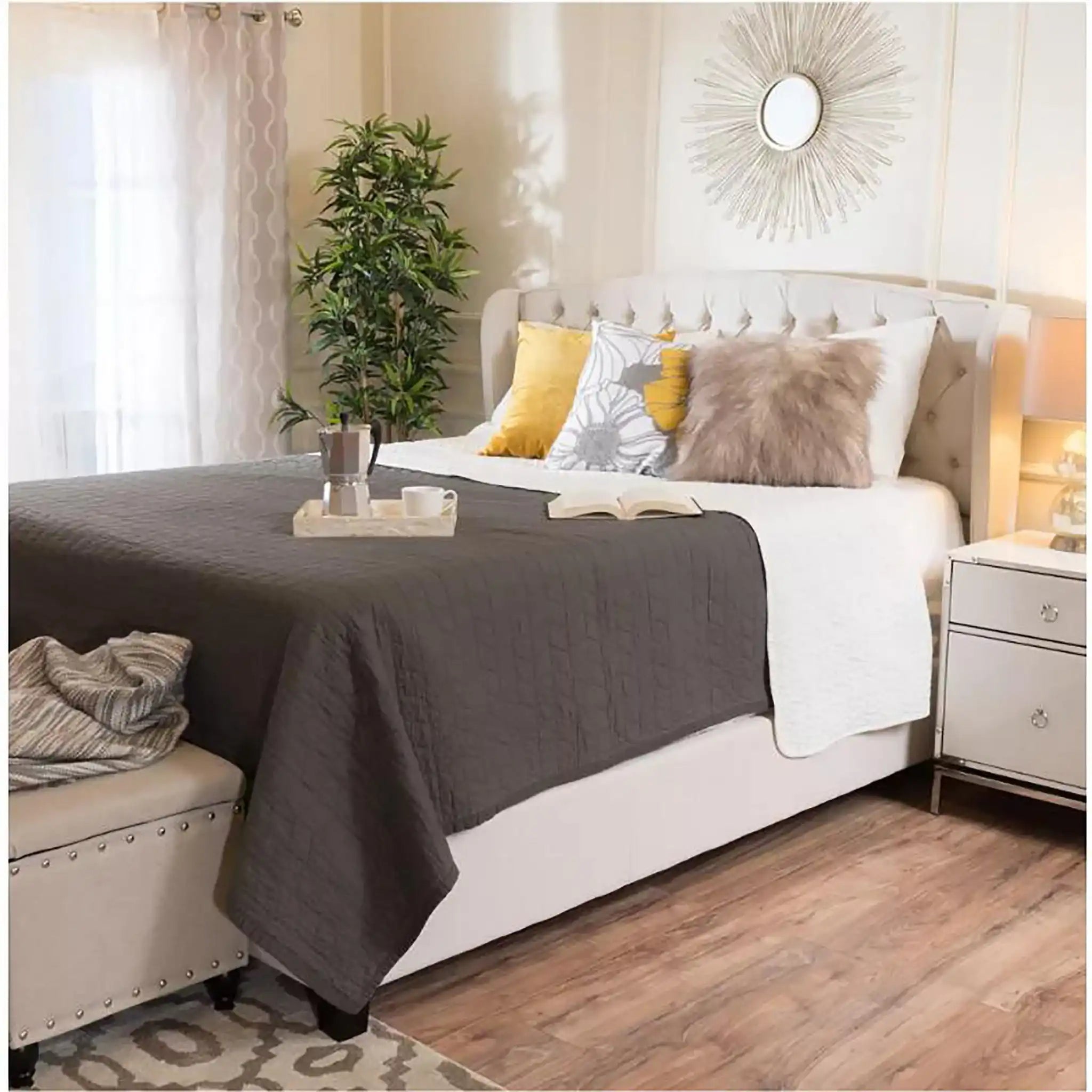 Twilight Fully Upholstered Fabric Wingback Queen Bed - Ivory