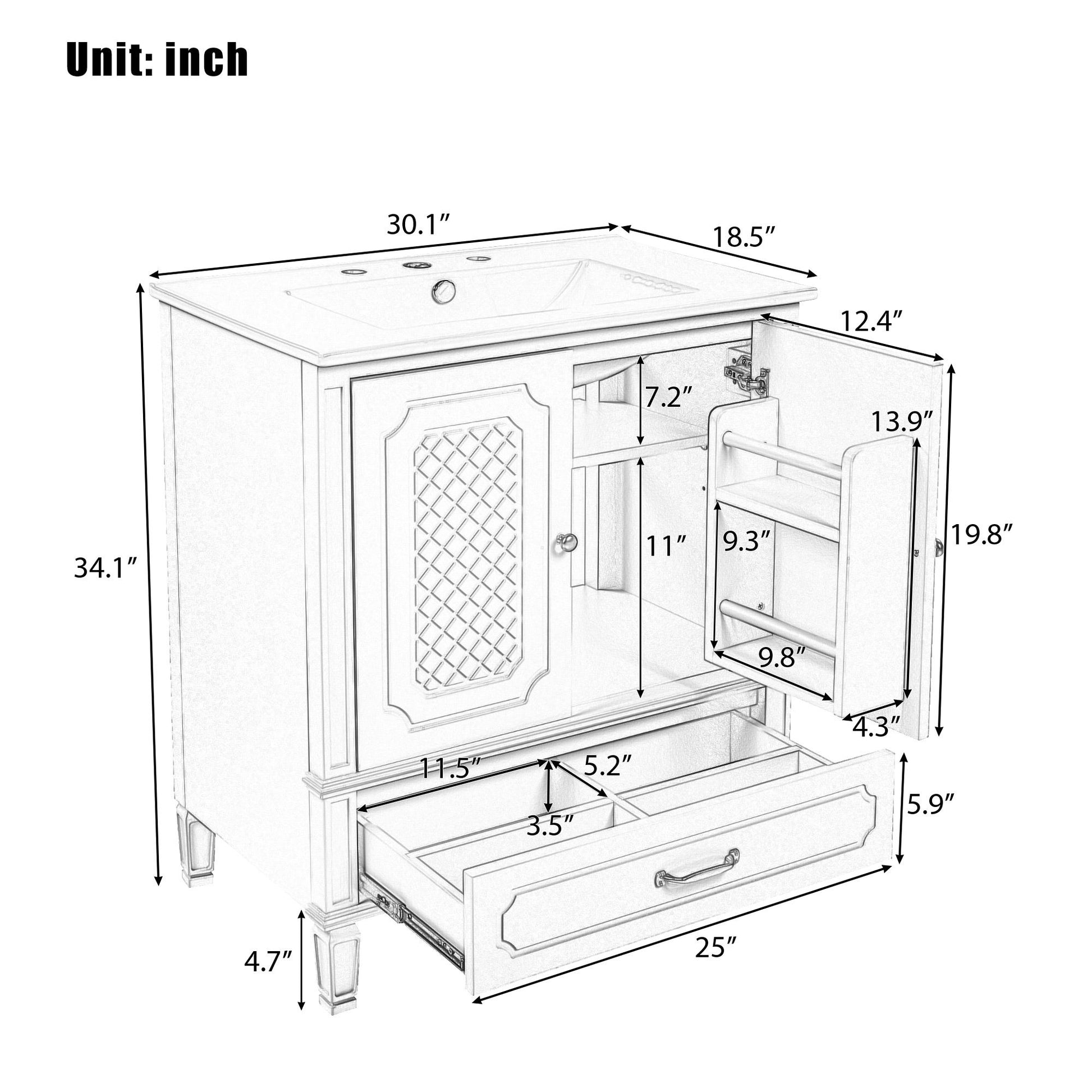 Vintage Style Bathroom Vanity With Sink, Multi Functional Storage, Soft-Closing Door - Best Buy Furniture