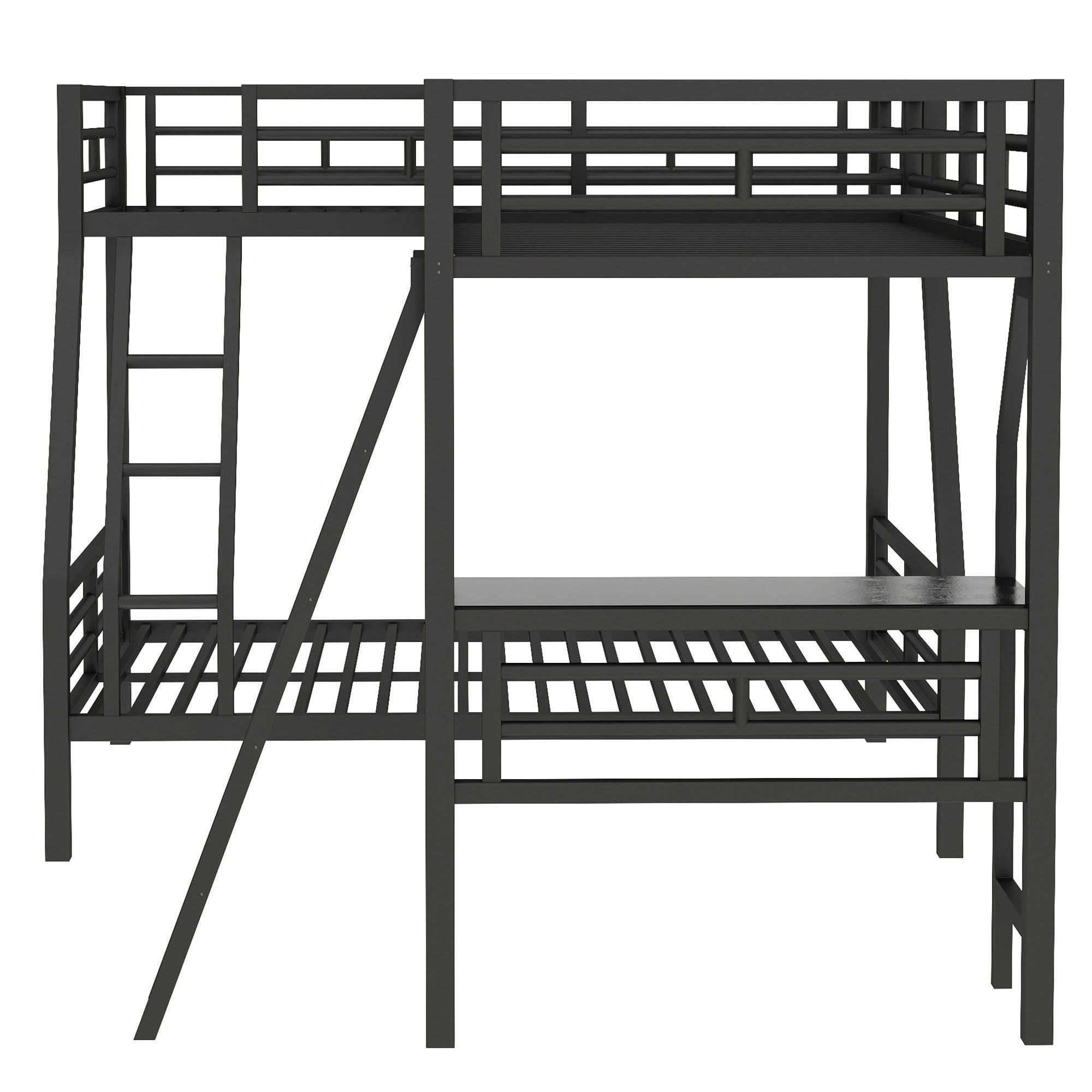 Twin Over Full Bunk Bed With Loft And Desk, L-Shaped Design For 3 Sleepers - Black