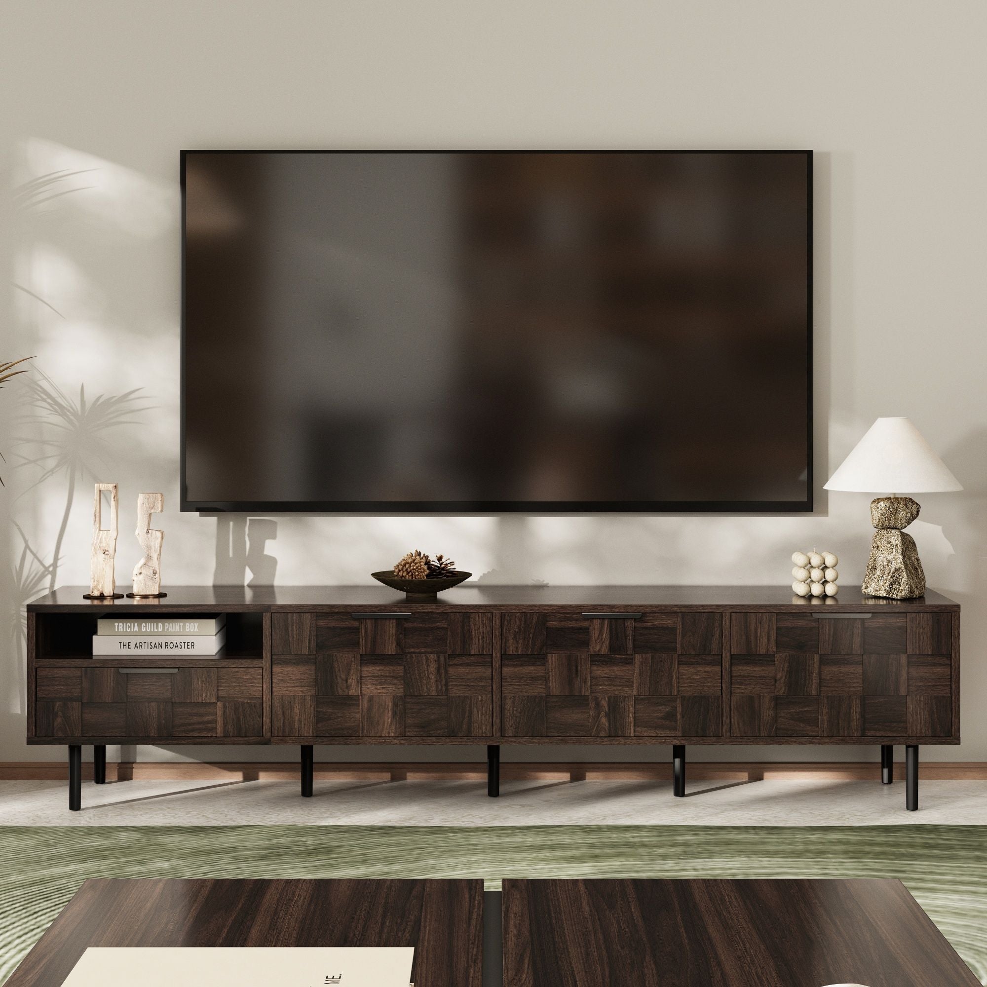 78" TV Stand With Storage Cabinets For Living Room - Walnut