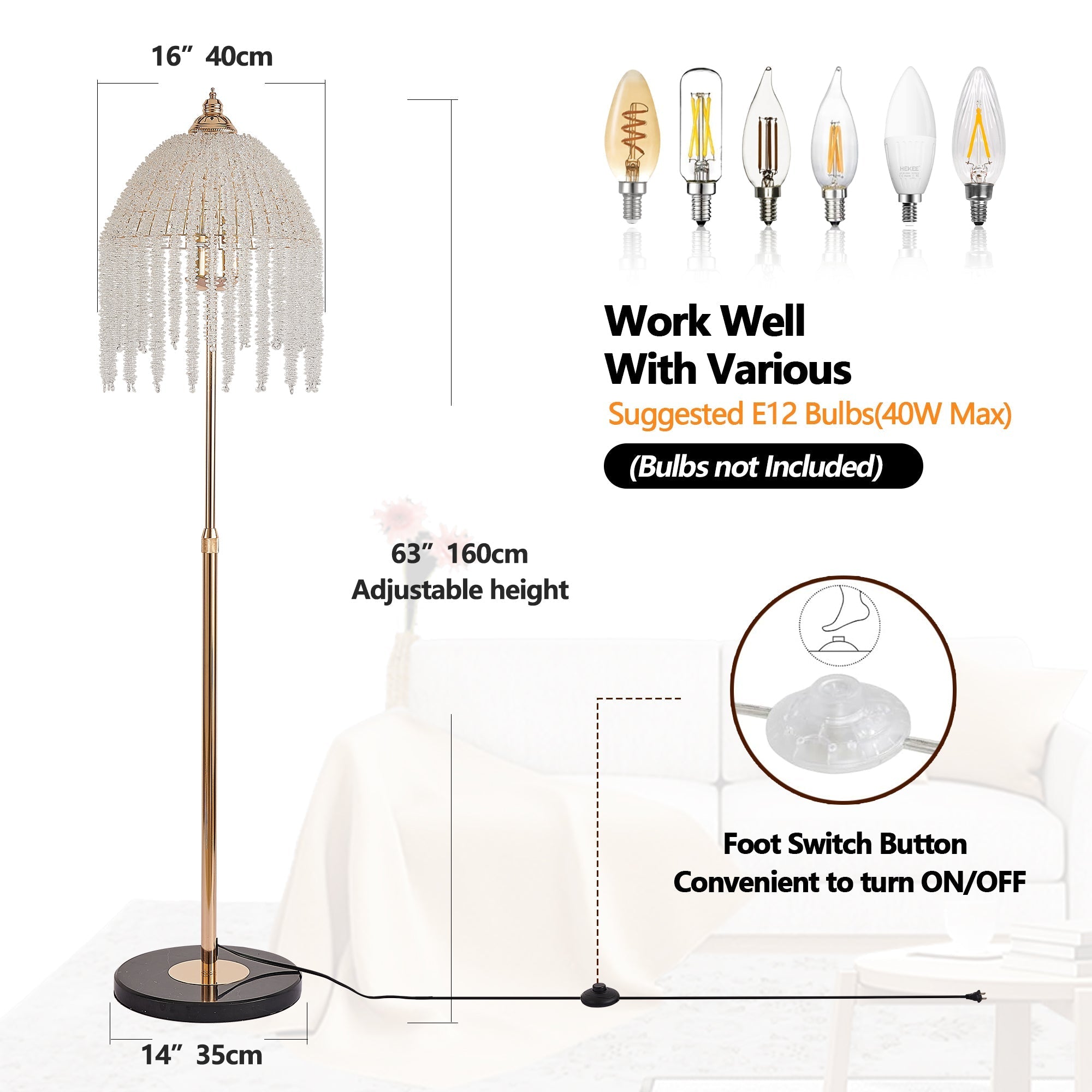 3-Light Elegant Crystal Floor Lamp – Vintage Waterfall Design