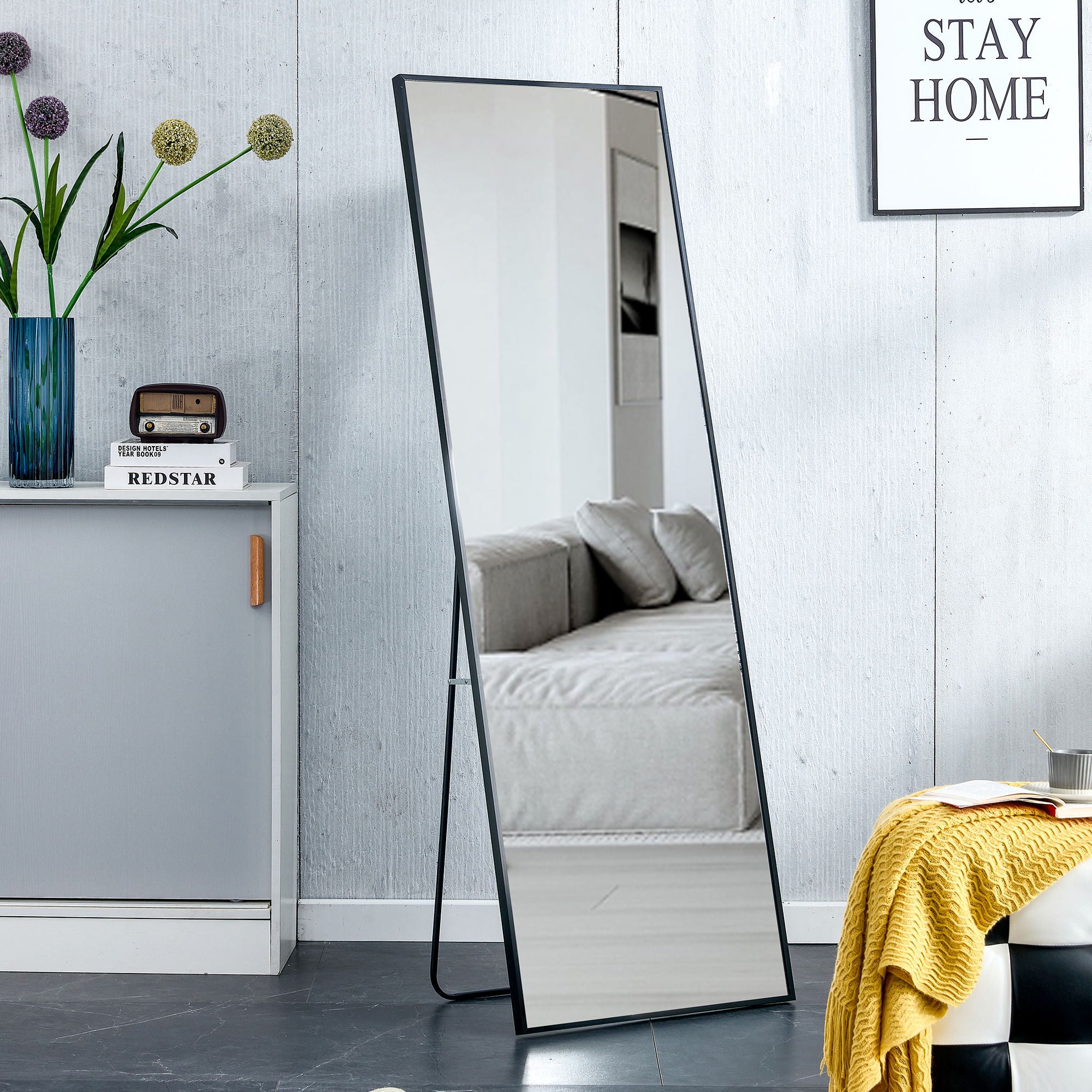 Aluminum Frame Minimalist Mirror, Bathroom Bedroom Wall Mirror, Elevating Contemporary Interiors, Can Be Wall Mounted Or Opened As A Standing Mirror - Black