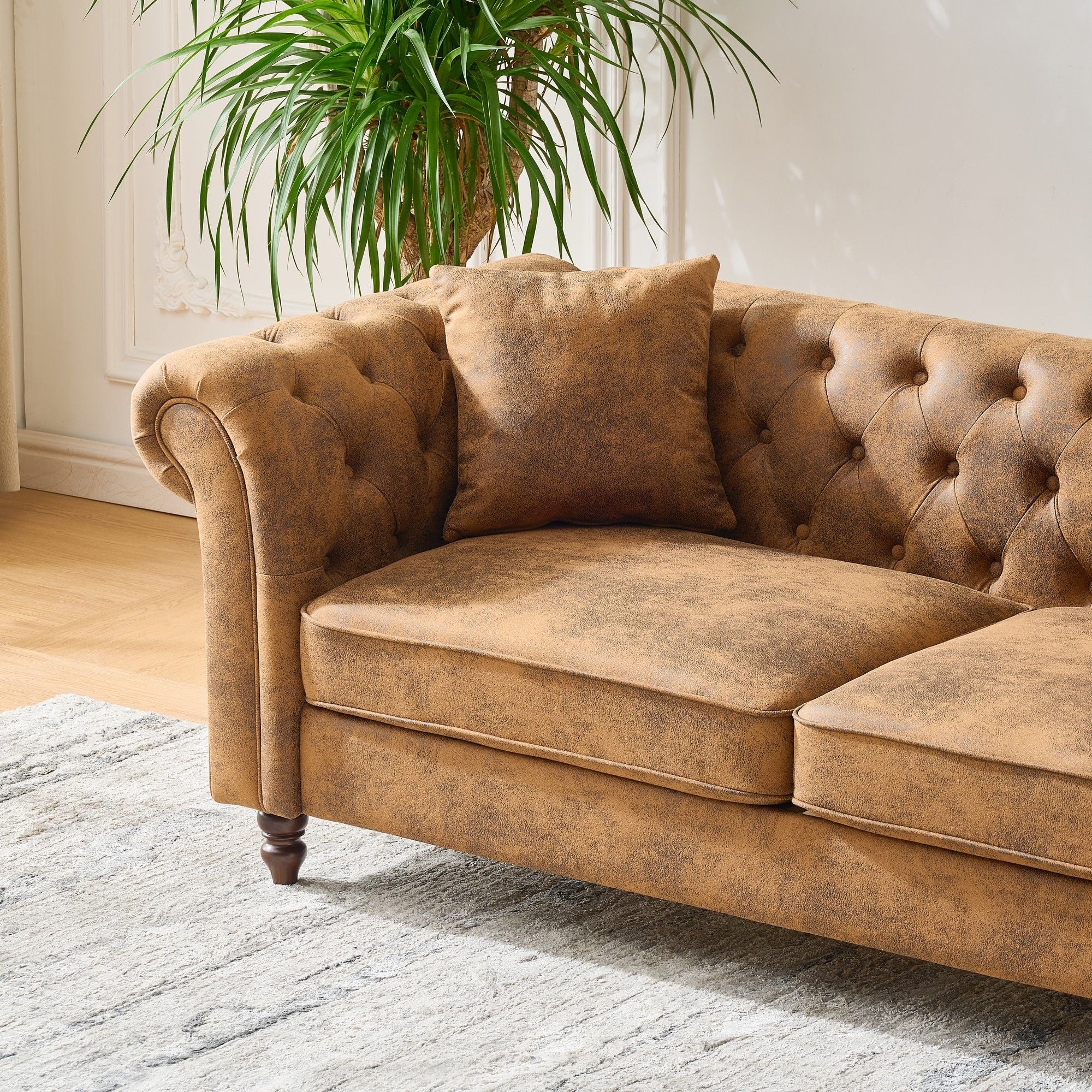Chesterfield Loveseat, High Tech Fabric Roll Armrest