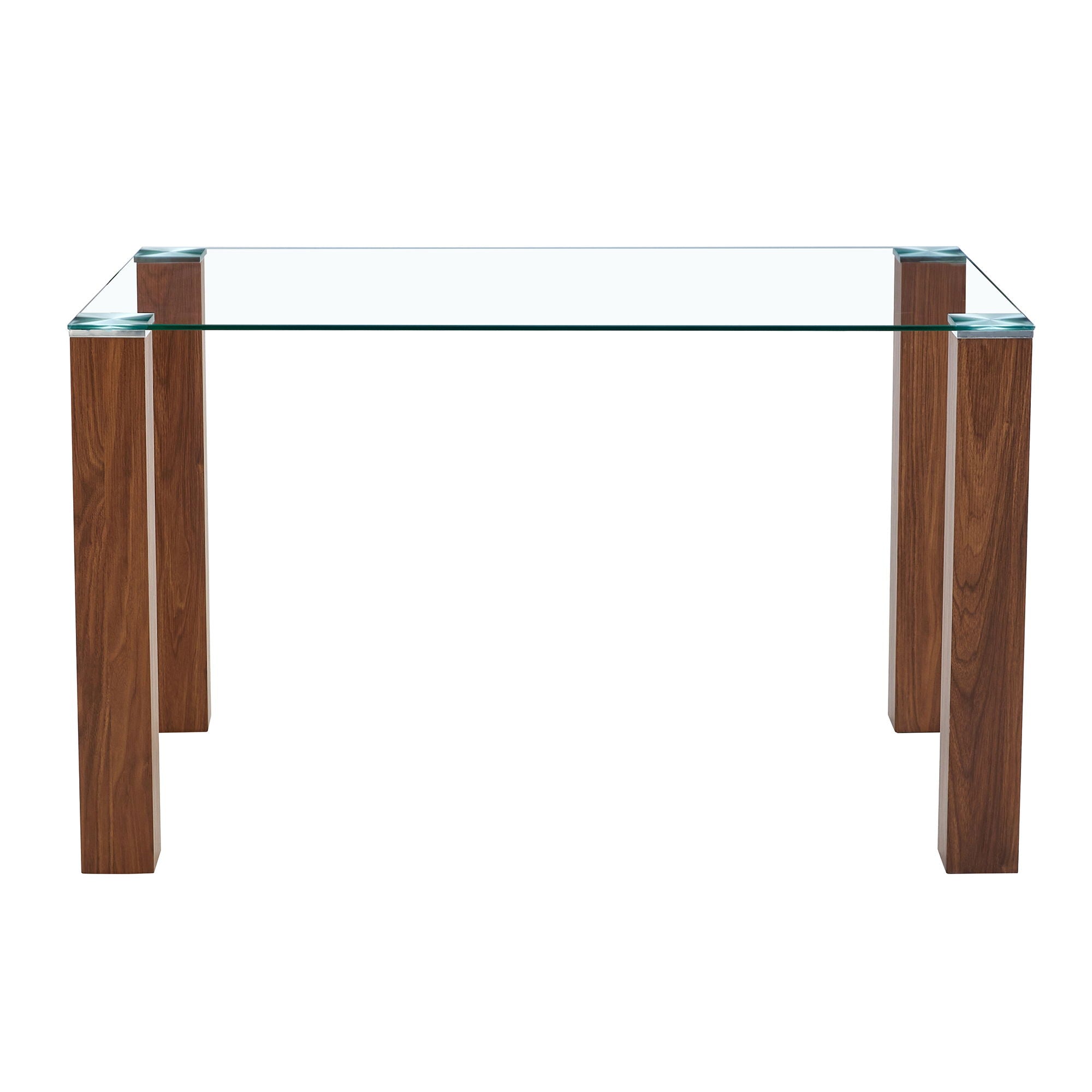 Transparent Tempered Glass Dining Table With Wood Grain Legs - Transparent / Walnut