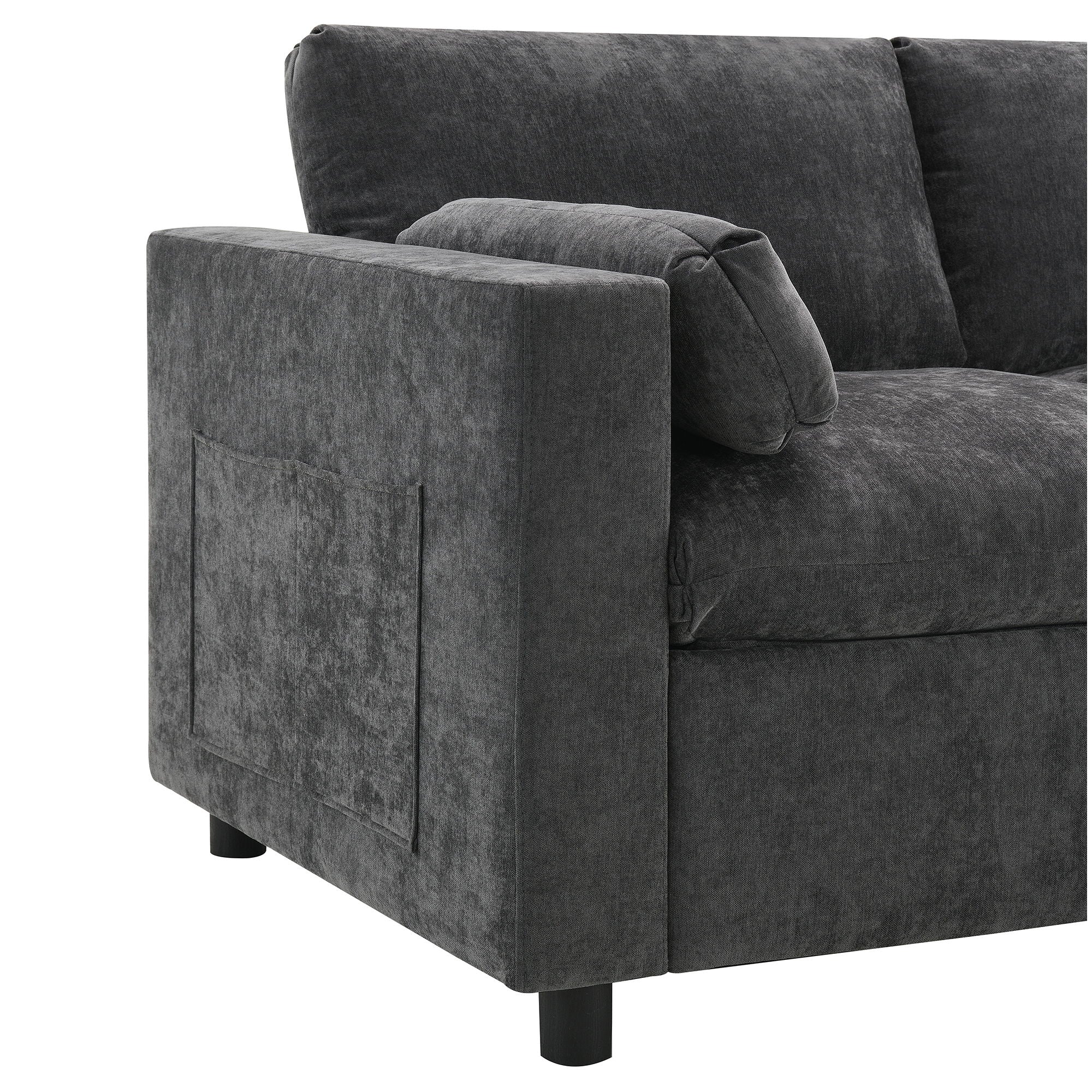 Modular Sectional With Storage Pockets, 5 Seat U Shaped Couch Set With Pillows, Free Combination Modern Cloud Sofa With 2 Movable Ottoman