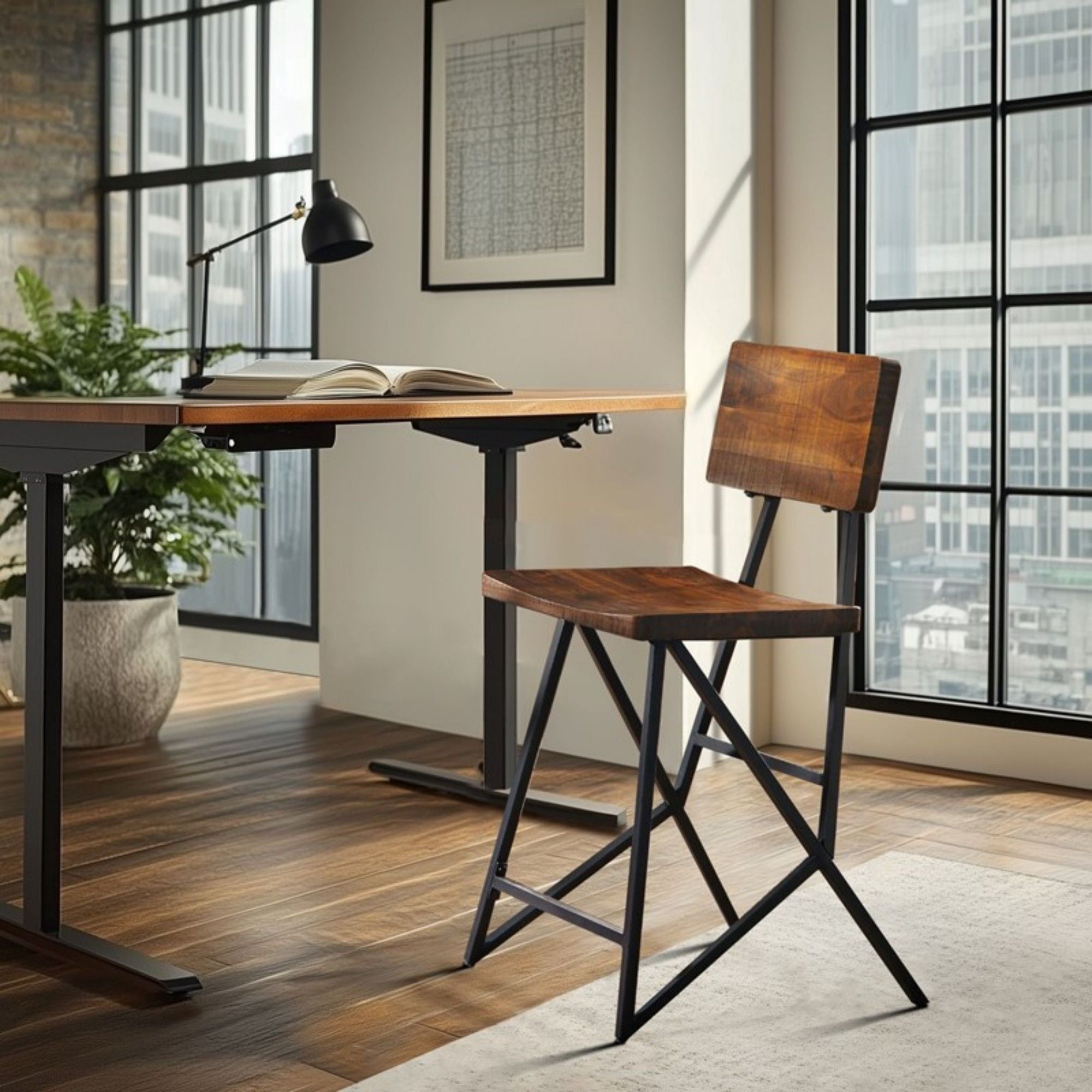 Trestle Counter Stool With Reclaimed - Reclaimed Brown / Gun Metal