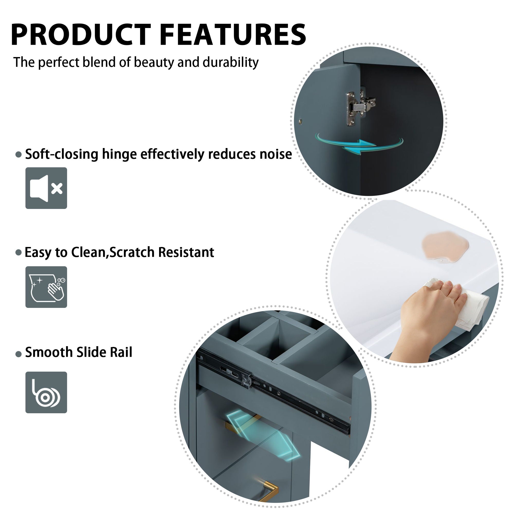Bathroom Vanity With Sink, Storage Cabinet, Freestanding Set With 3 Drawers & Soft Closing Doors