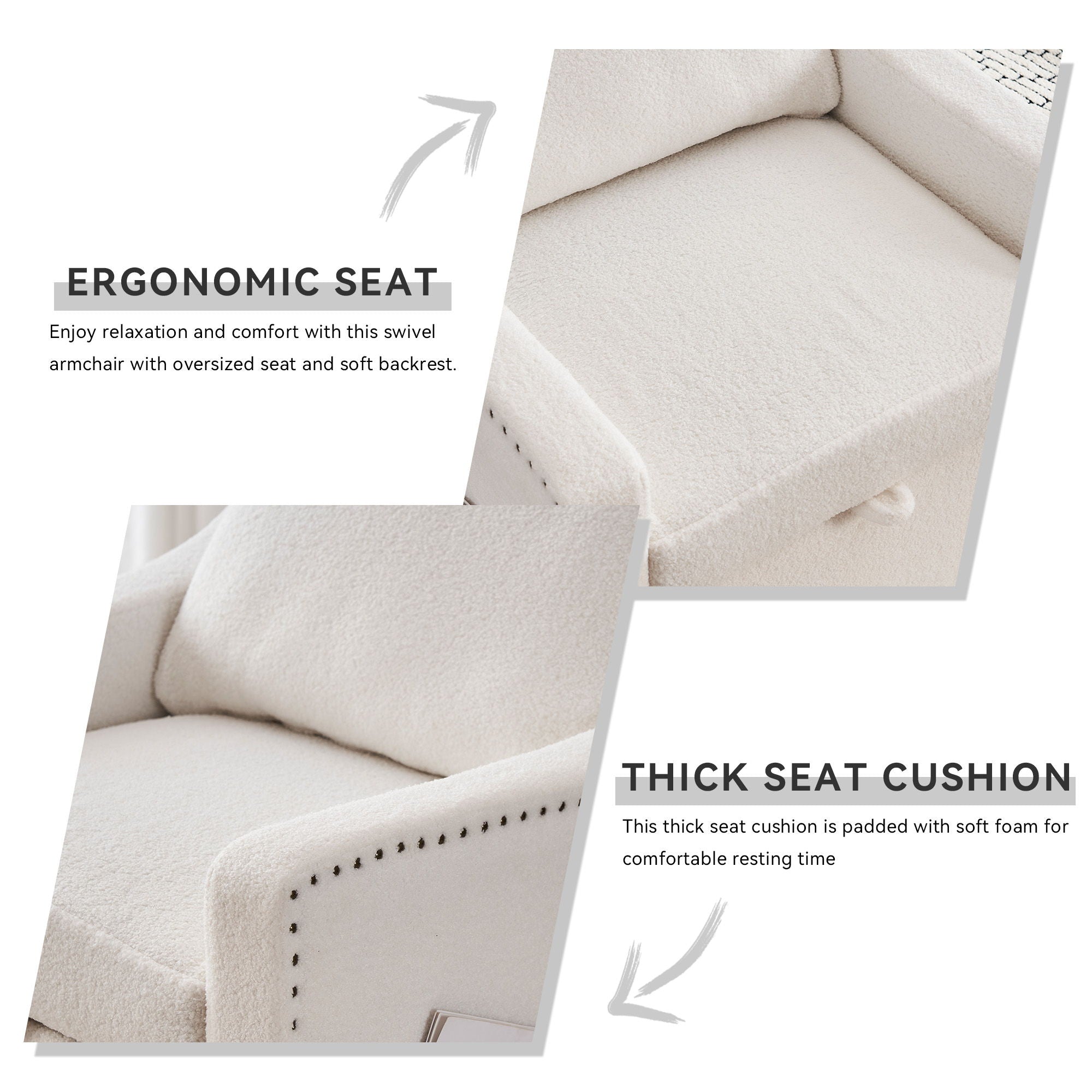 Linen Fabric 360° Swivel Accent Chair With Upholstered Back Pillow And Rivet Armrest