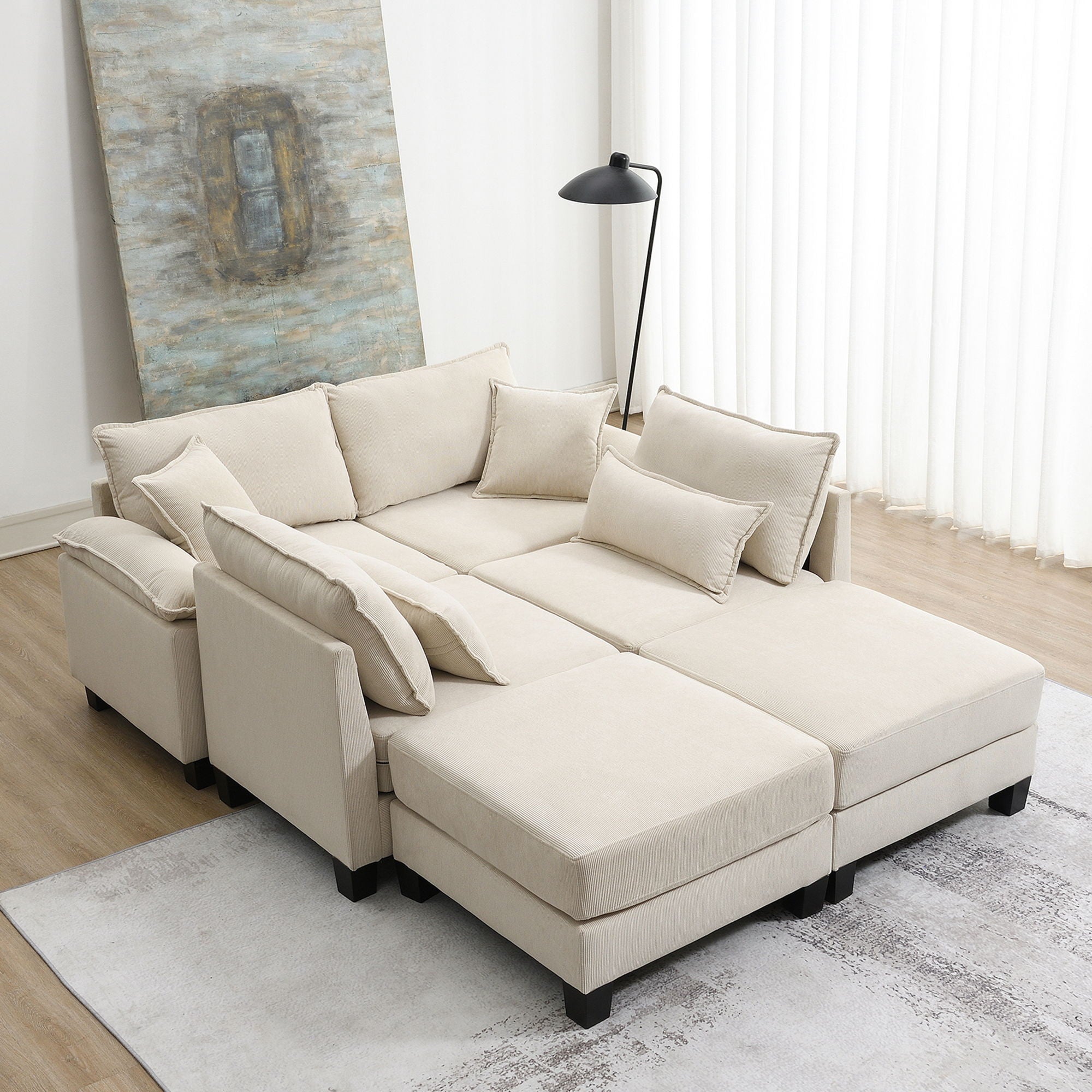 Wide Seat Modular Sectional Bed Sleeper Couch Set With Armrest Pillow 6 Seat, Free Combination Sofa With Ottomans Oversized