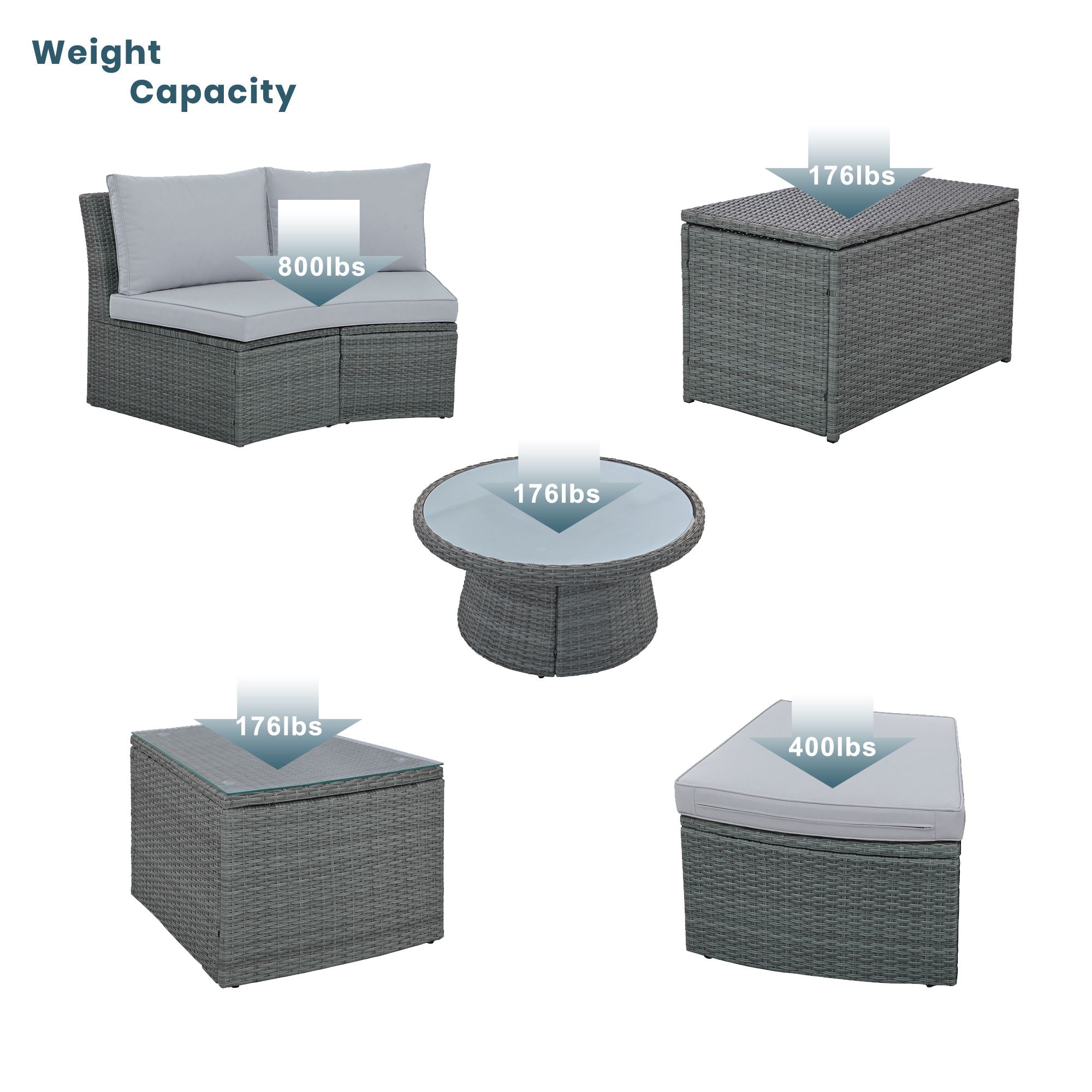 10 Piece Outdoor Sectional Half Round Patio Rattan Sofa Set